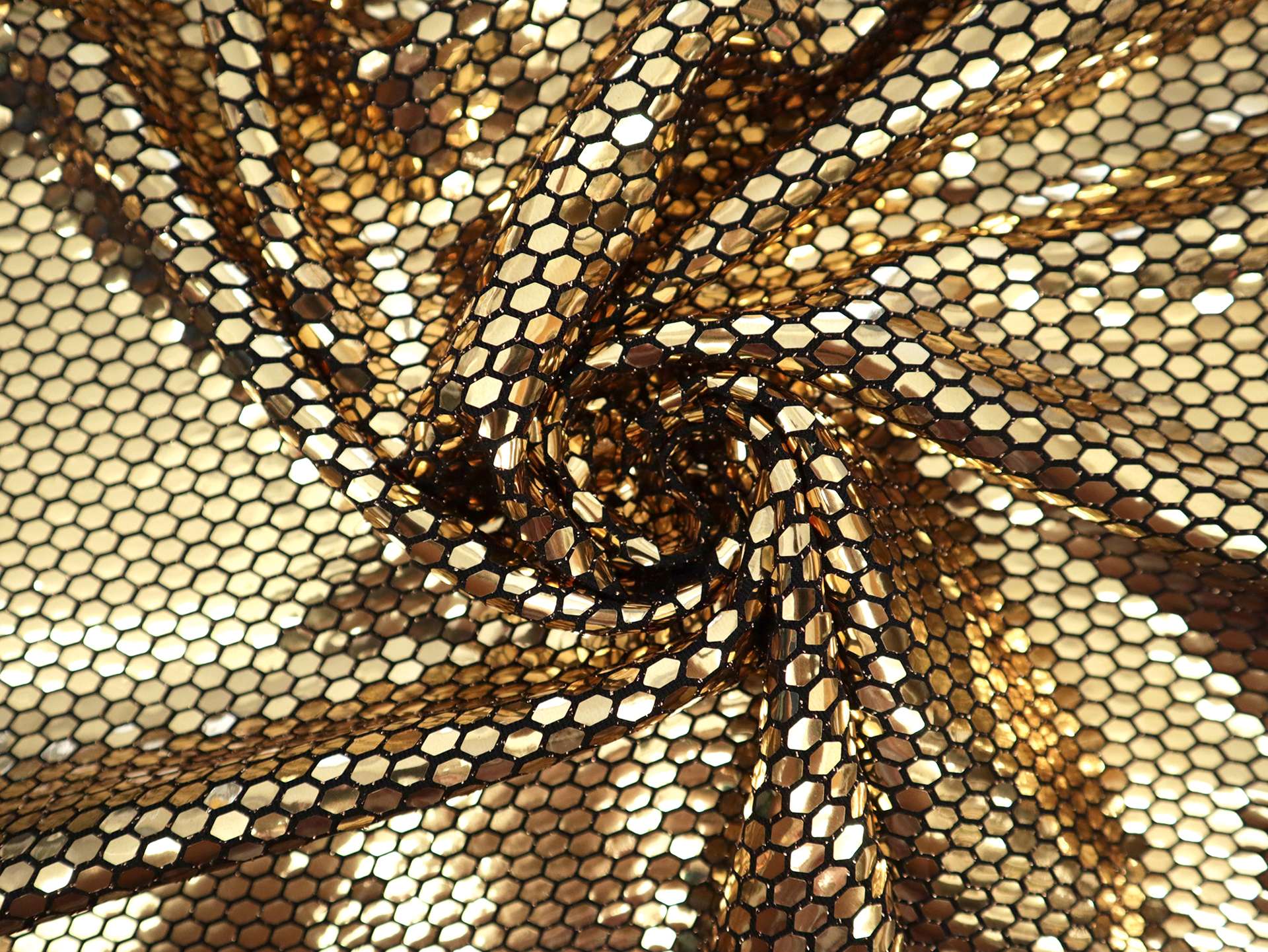 Metallic Gold Hexagons on Rayon Blend Jersey