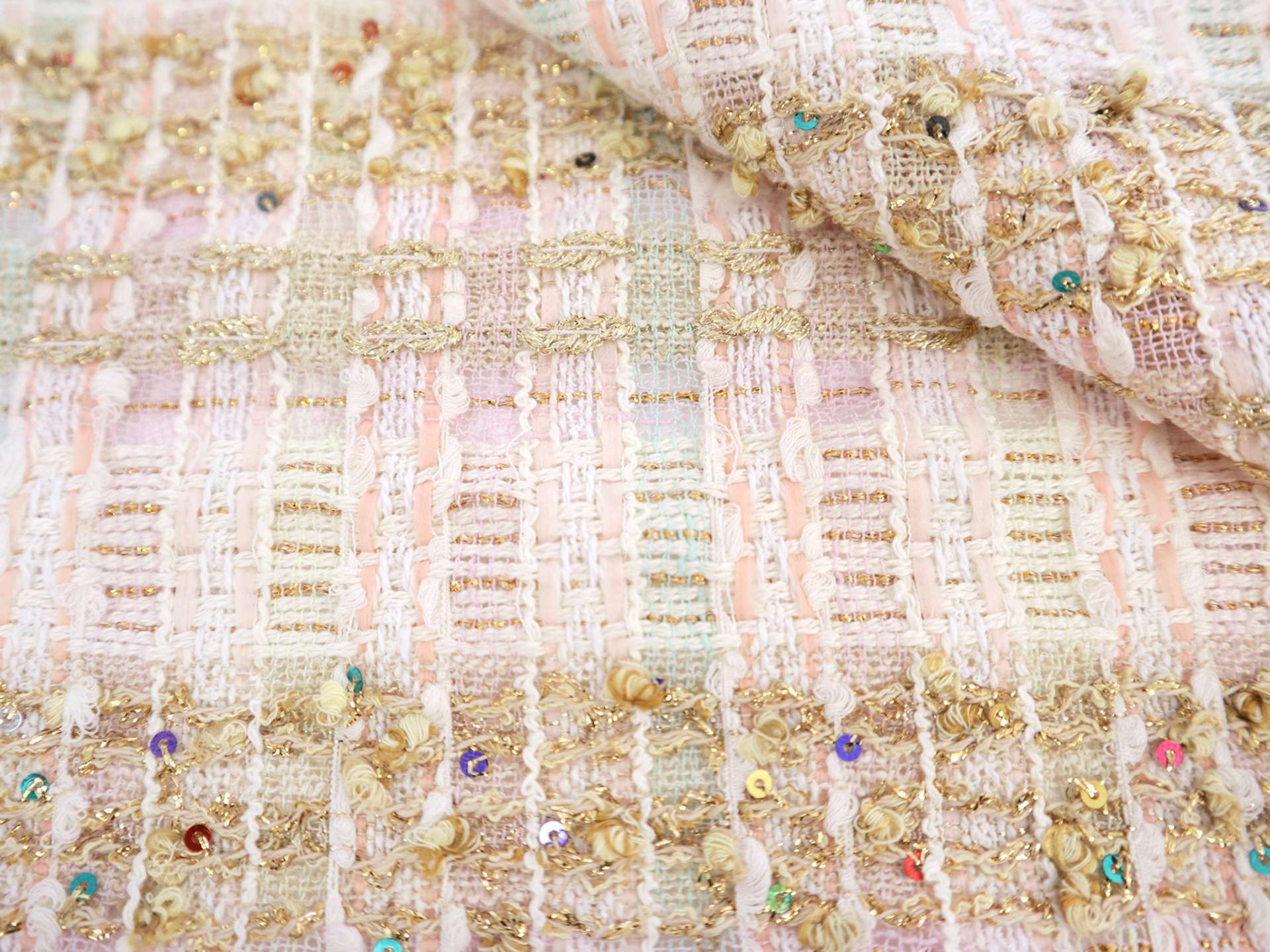 Couture Metallic Tweed in Multi Pastels & Gold