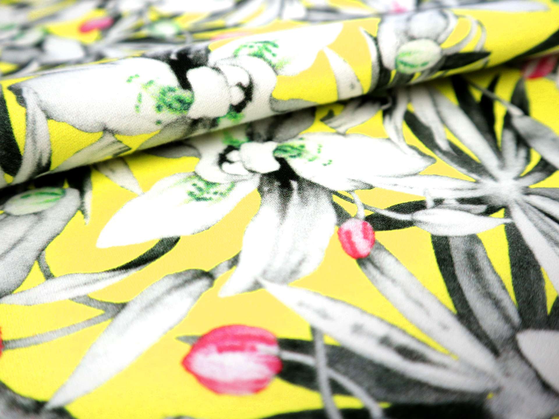 Cotton Sateen Tropical Print in Neon Yellow