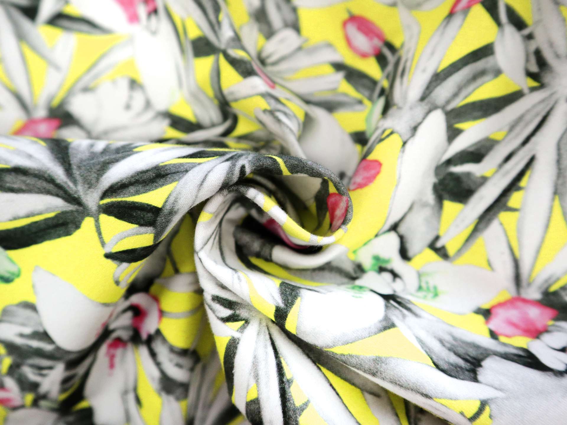 Cotton Sateen Tropical Print in Neon Yellow