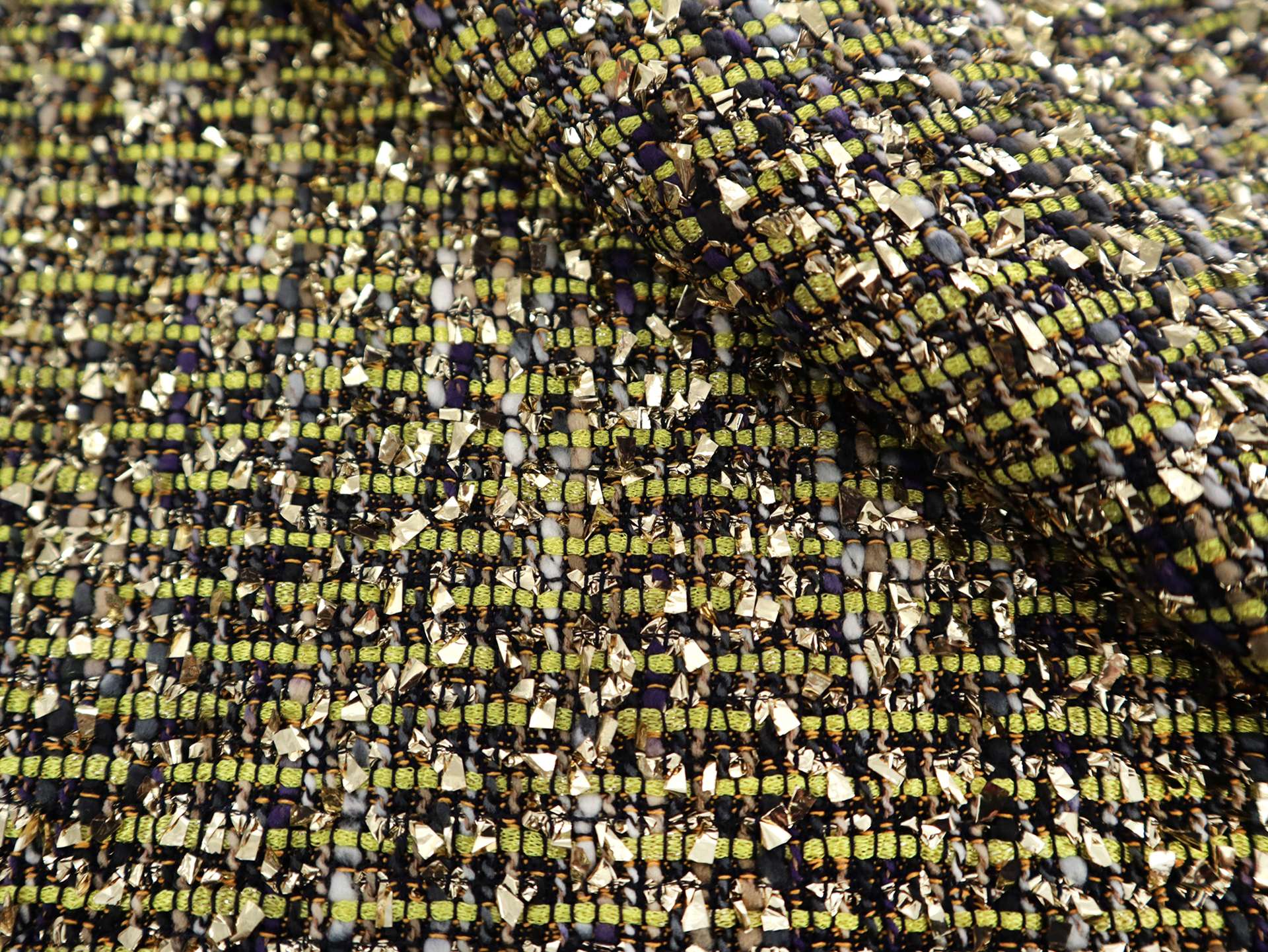 Metallic Tweed in Lime & Gold Multi