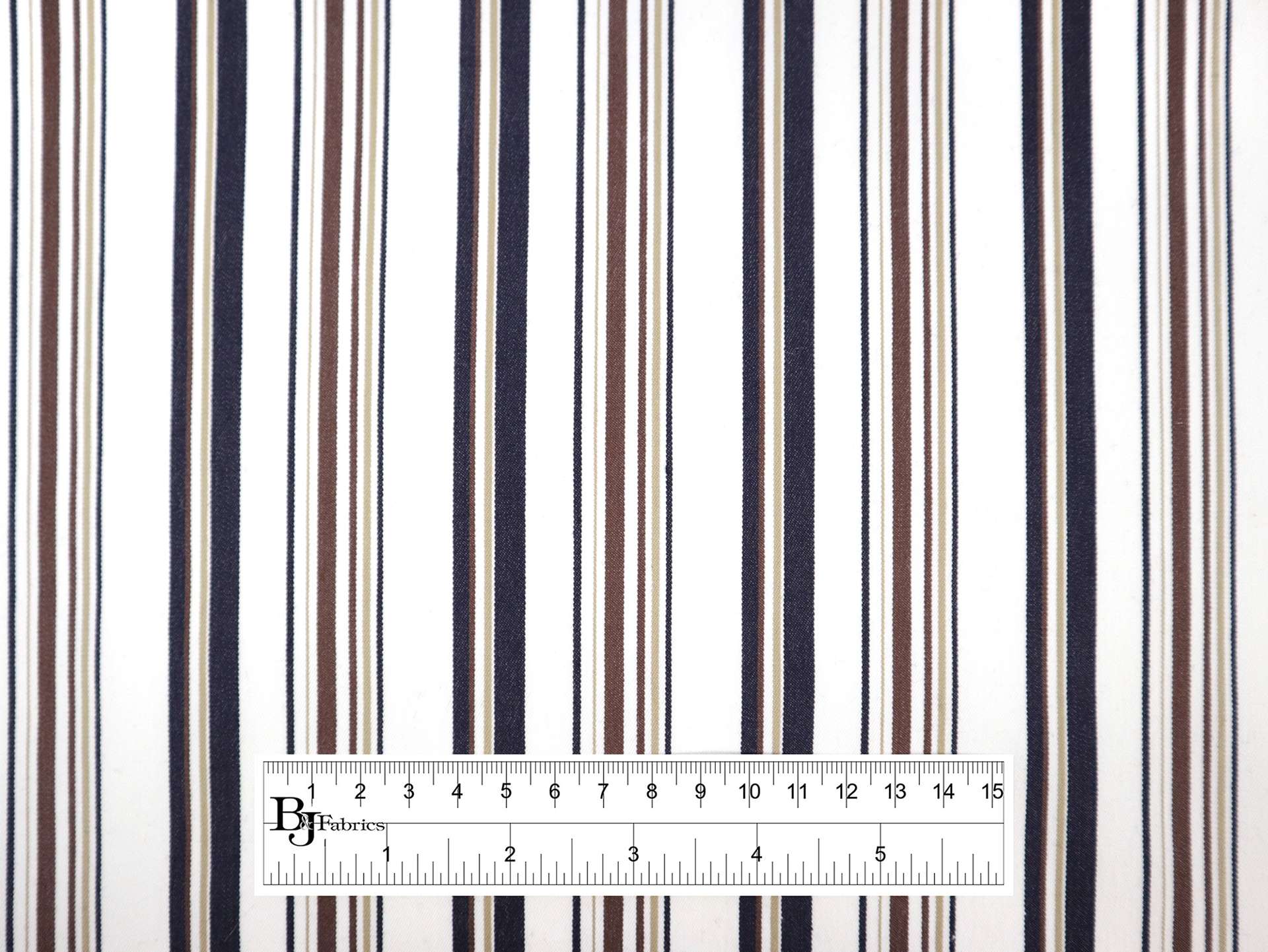 Stretch Cotton Twill Stripe in Navy, Brown and White