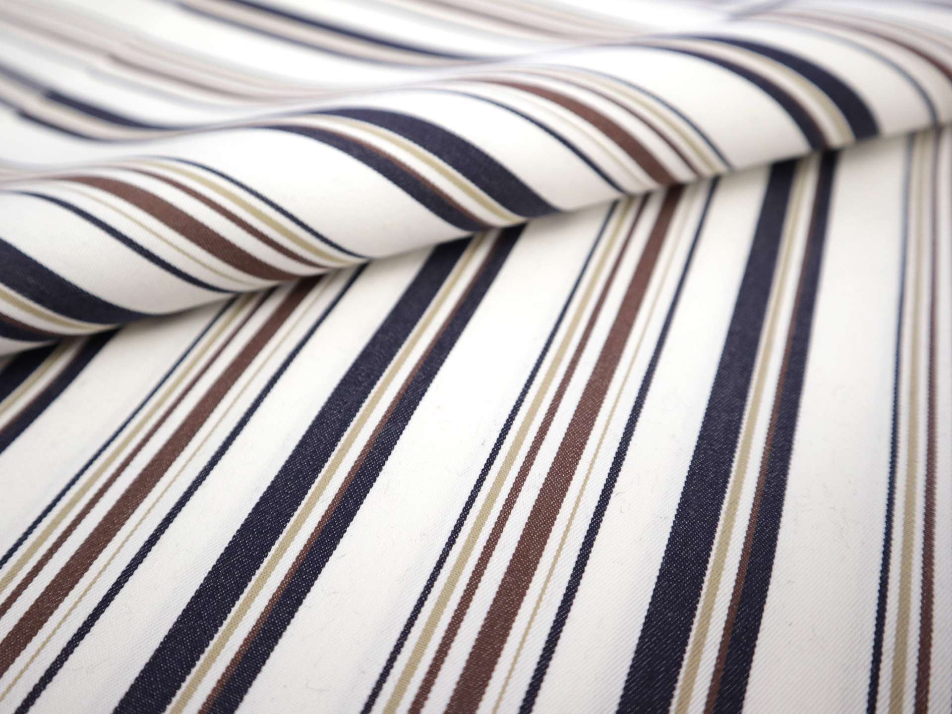 Stretch Cotton Twill Stripe in Navy, Brown and White