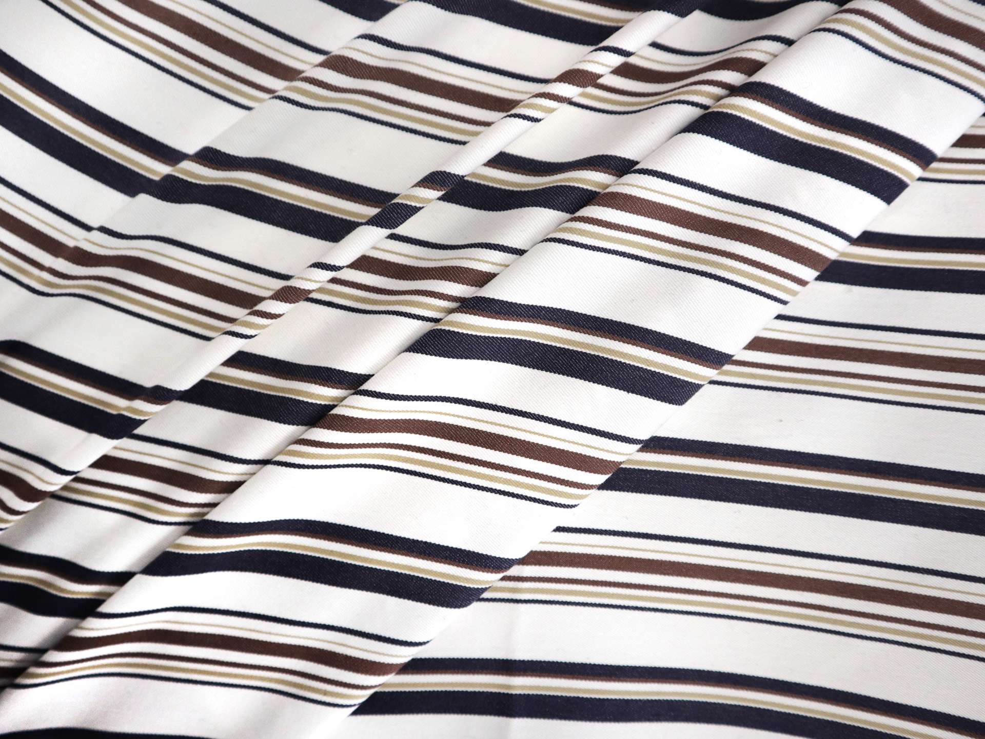 Stretch Cotton Twill Stripe in Navy, Brown and White