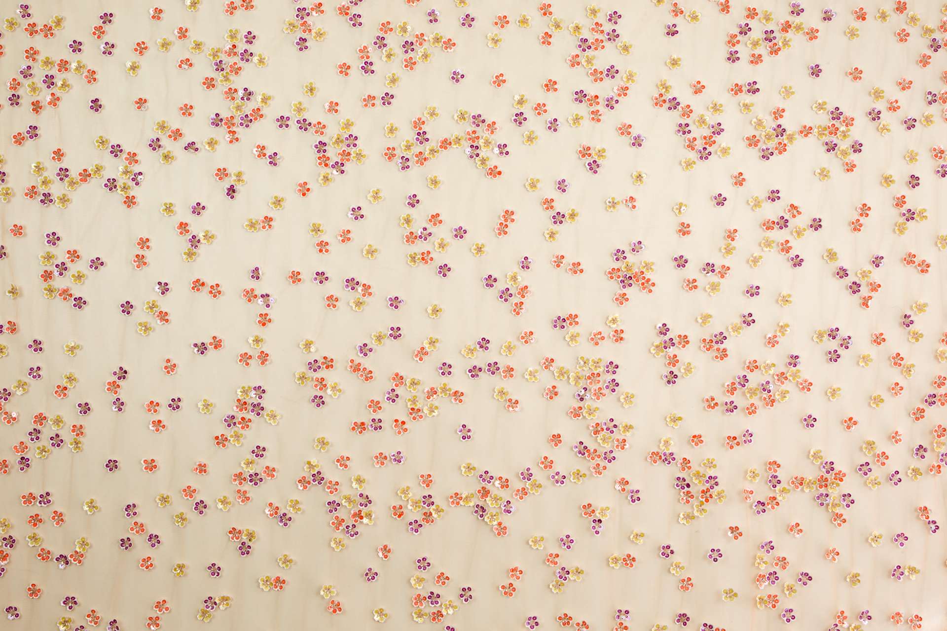 Novelty Sequined Flowers on Peach Tulle