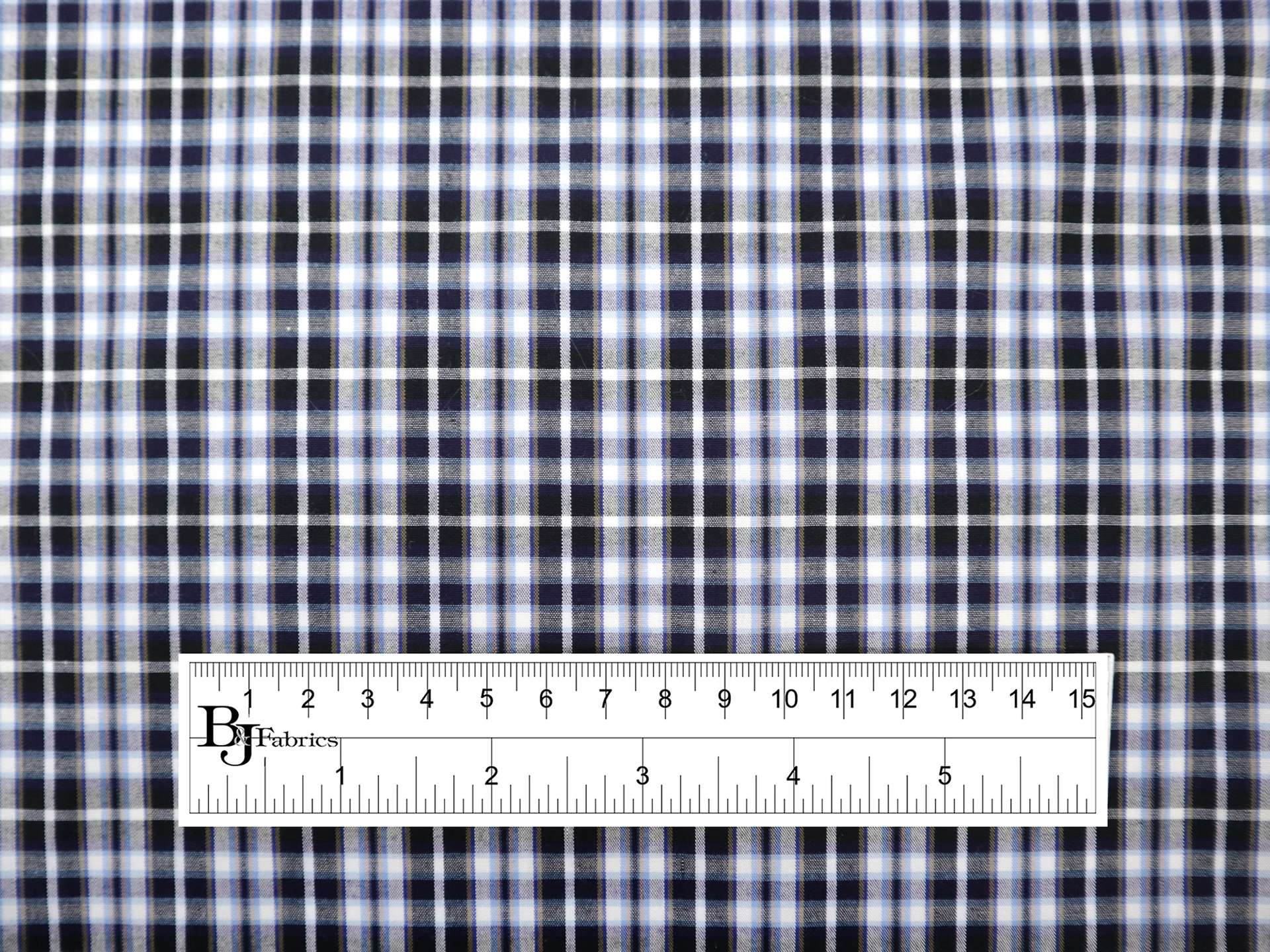 Cotton Plaid Shirting in Black, White & Blue
