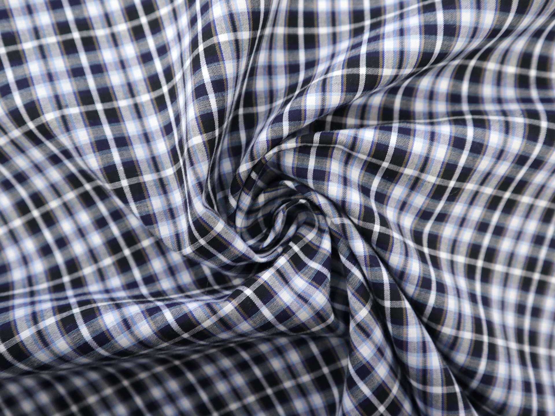 Cotton Plaid Shirting in Black, White & Blue