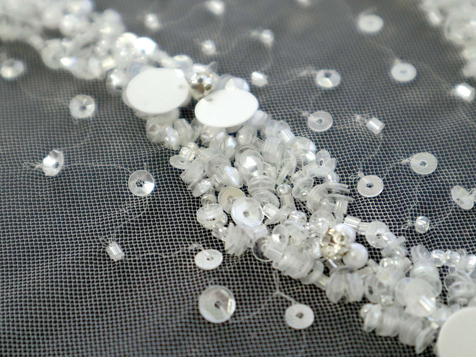 Beaded Tulle in Ivory