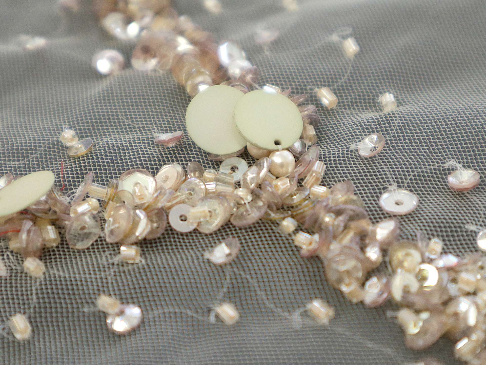 Beaded Tulle in Champagne