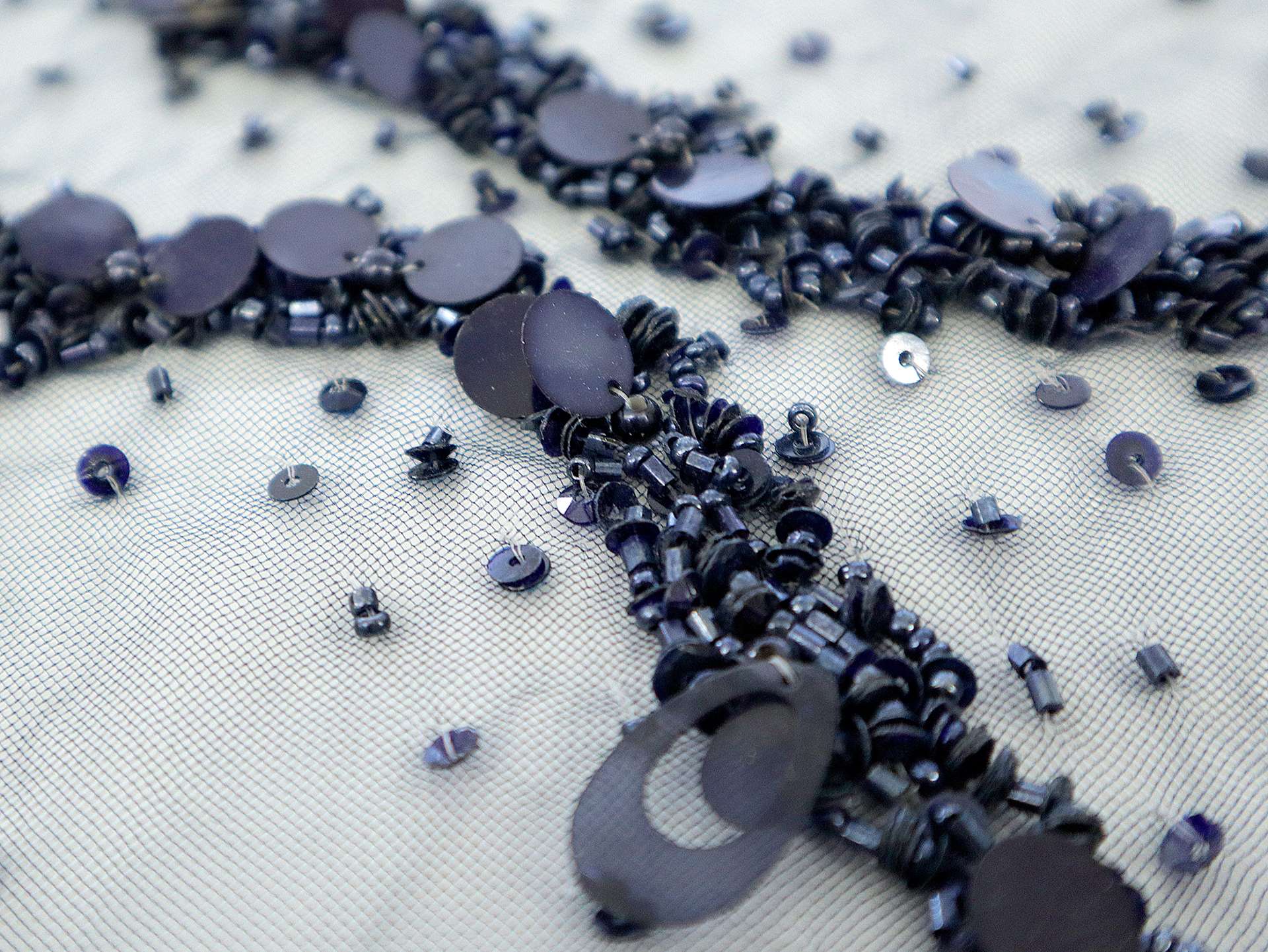 Beaded Tulle in Navy
