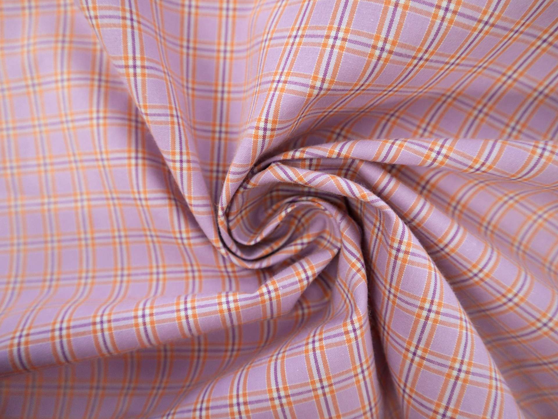 Cotton Check Shirting in Lilac & Orange