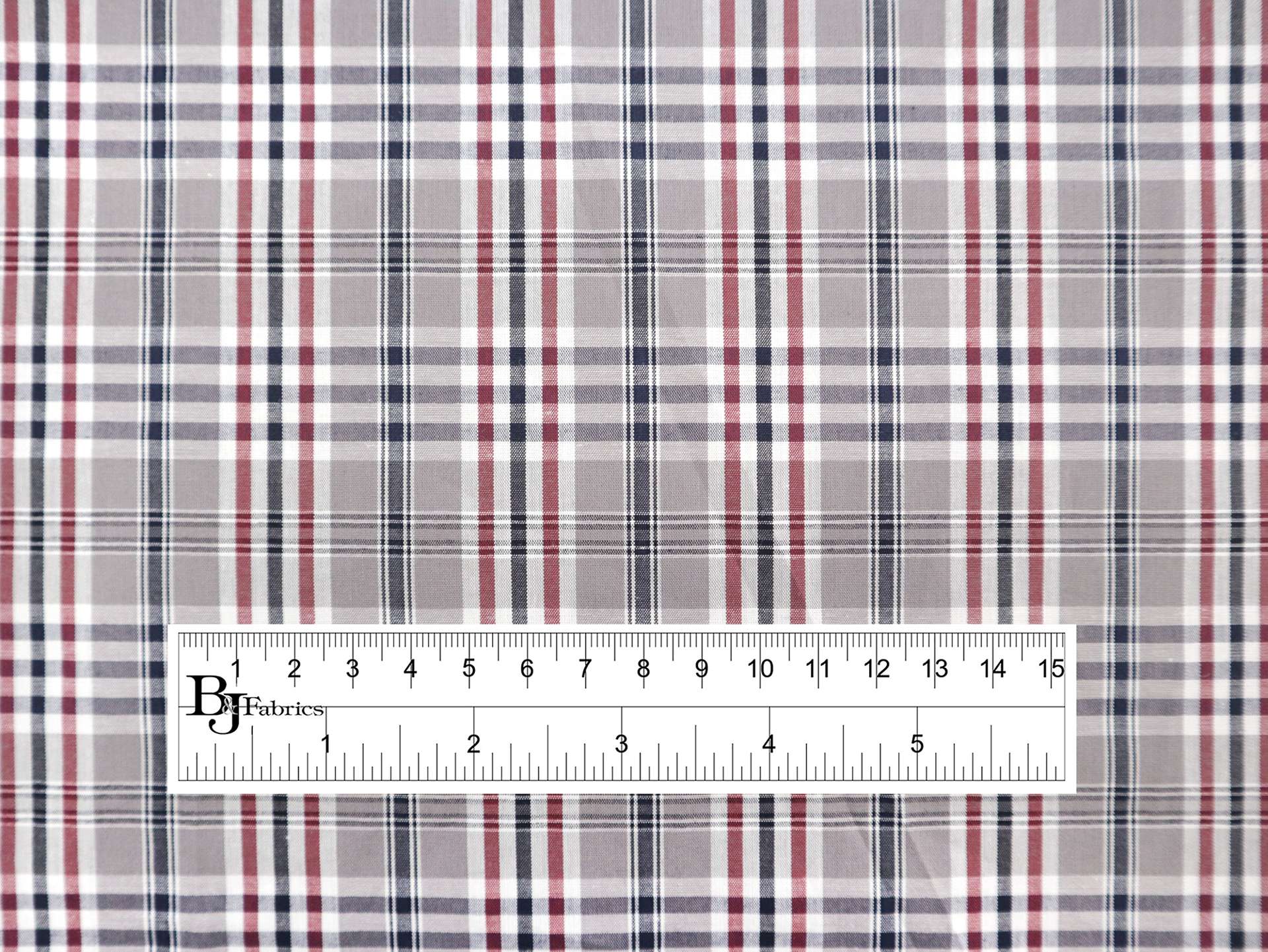 Cotton Plaid Shirting in Grey, Black and Red