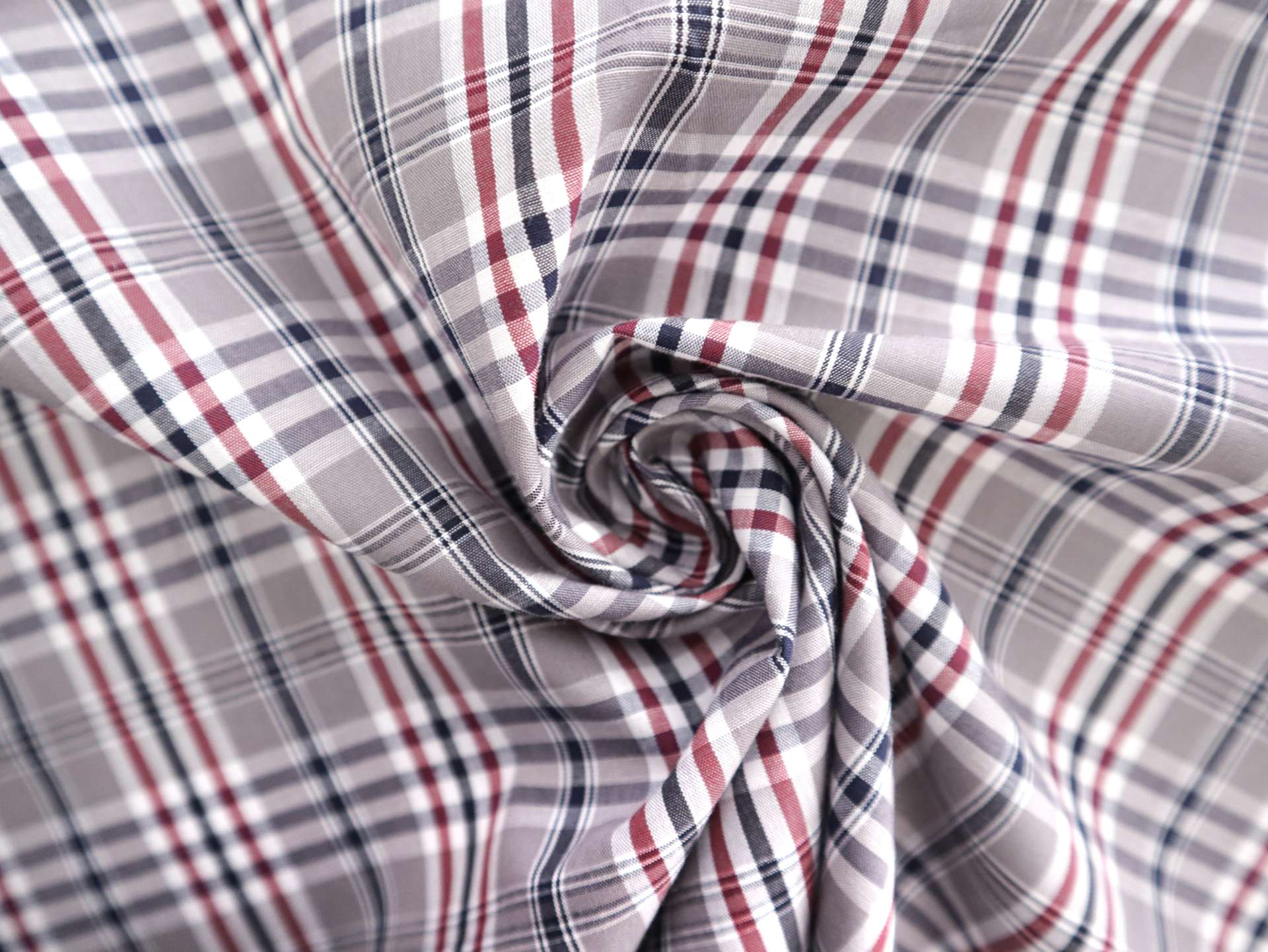 Cotton Plaid Shirting in Grey, Black and Red