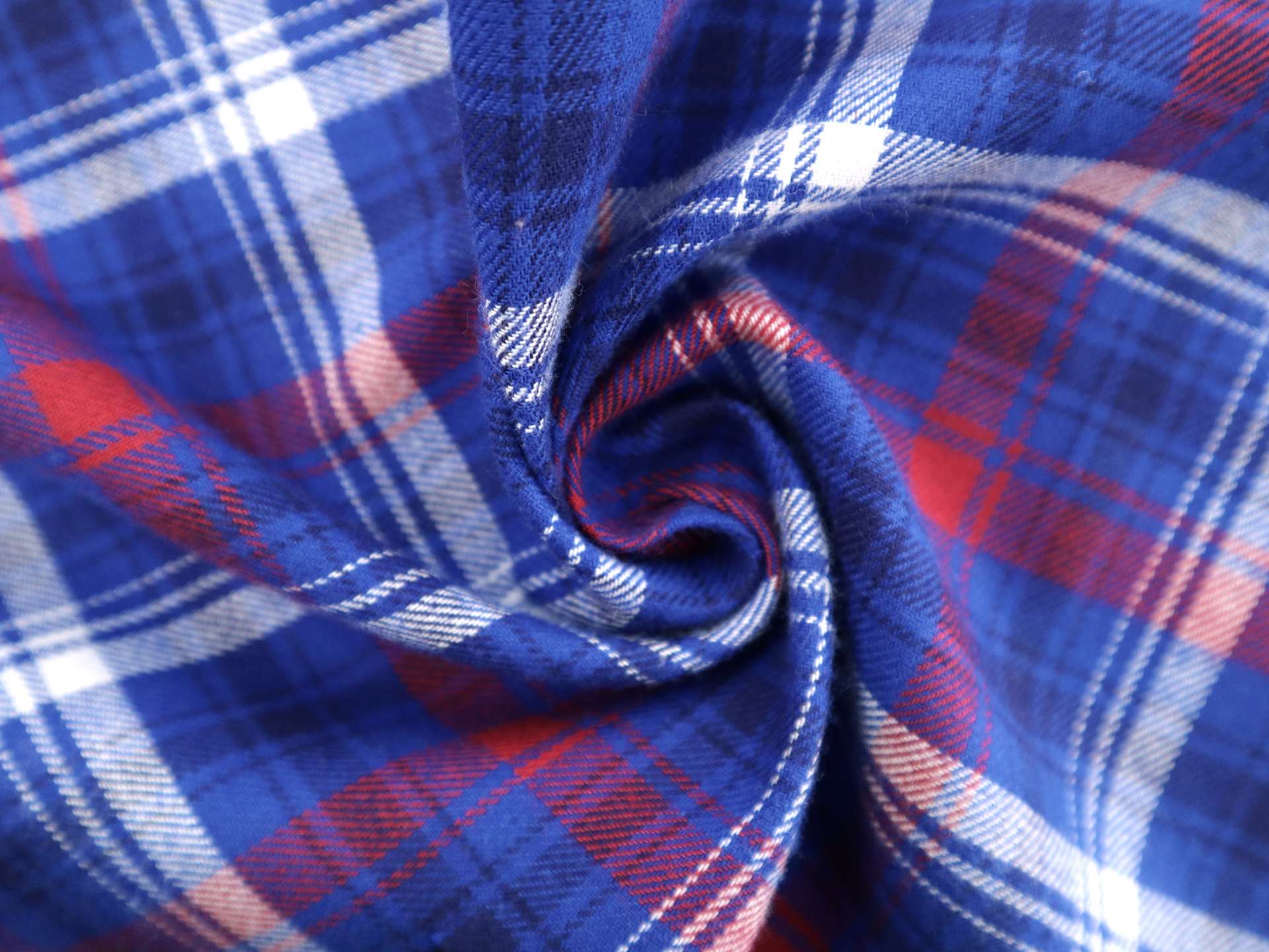 Cotton Flannel Plaid in Blue, Red & White