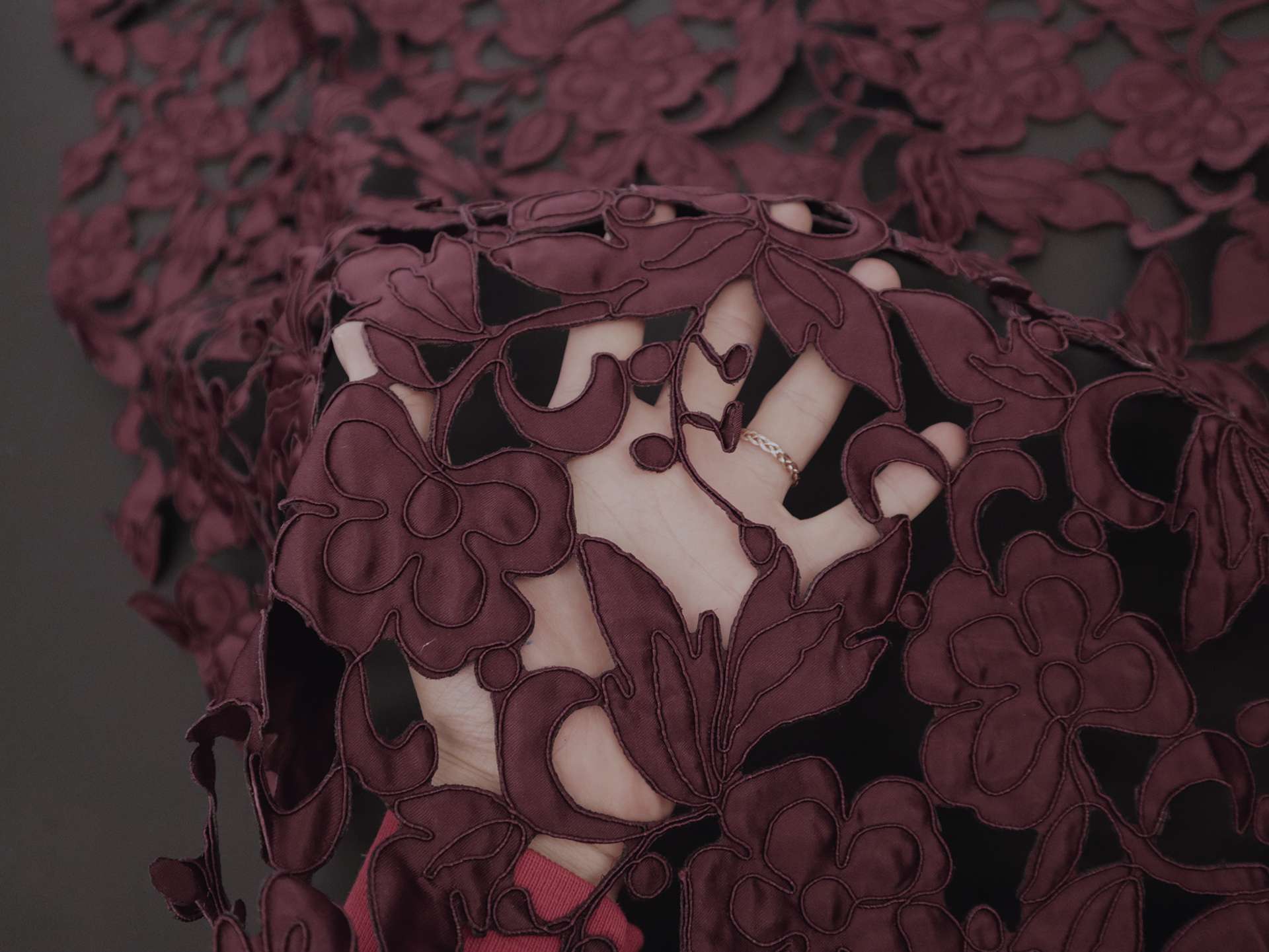 Laser Cut Corded Satin with Floral Pattern