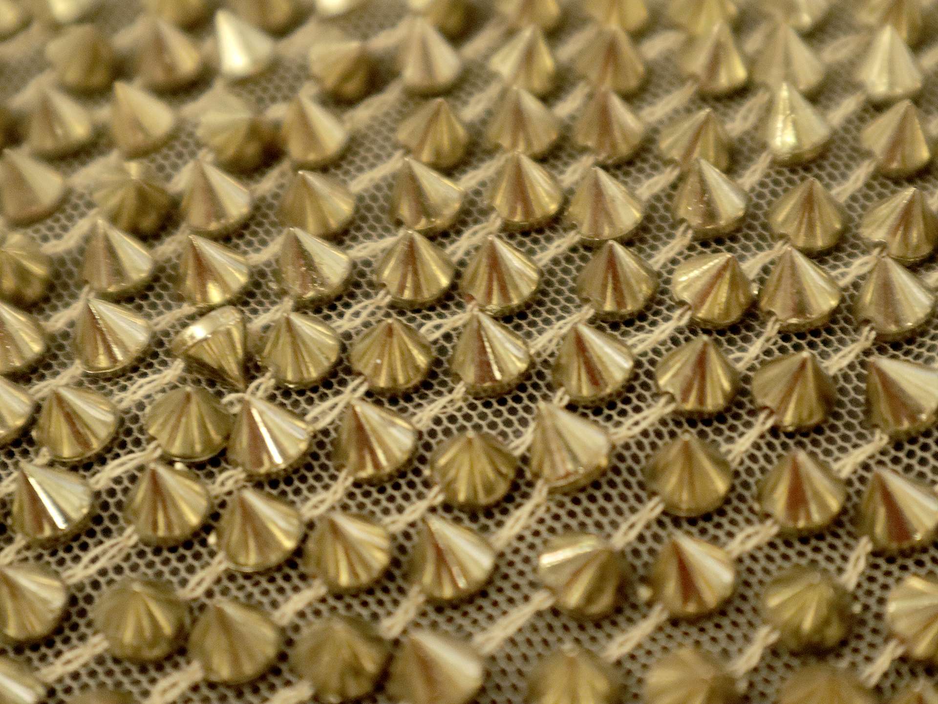 Novelty Beaded Tulle with Spikes in Gold