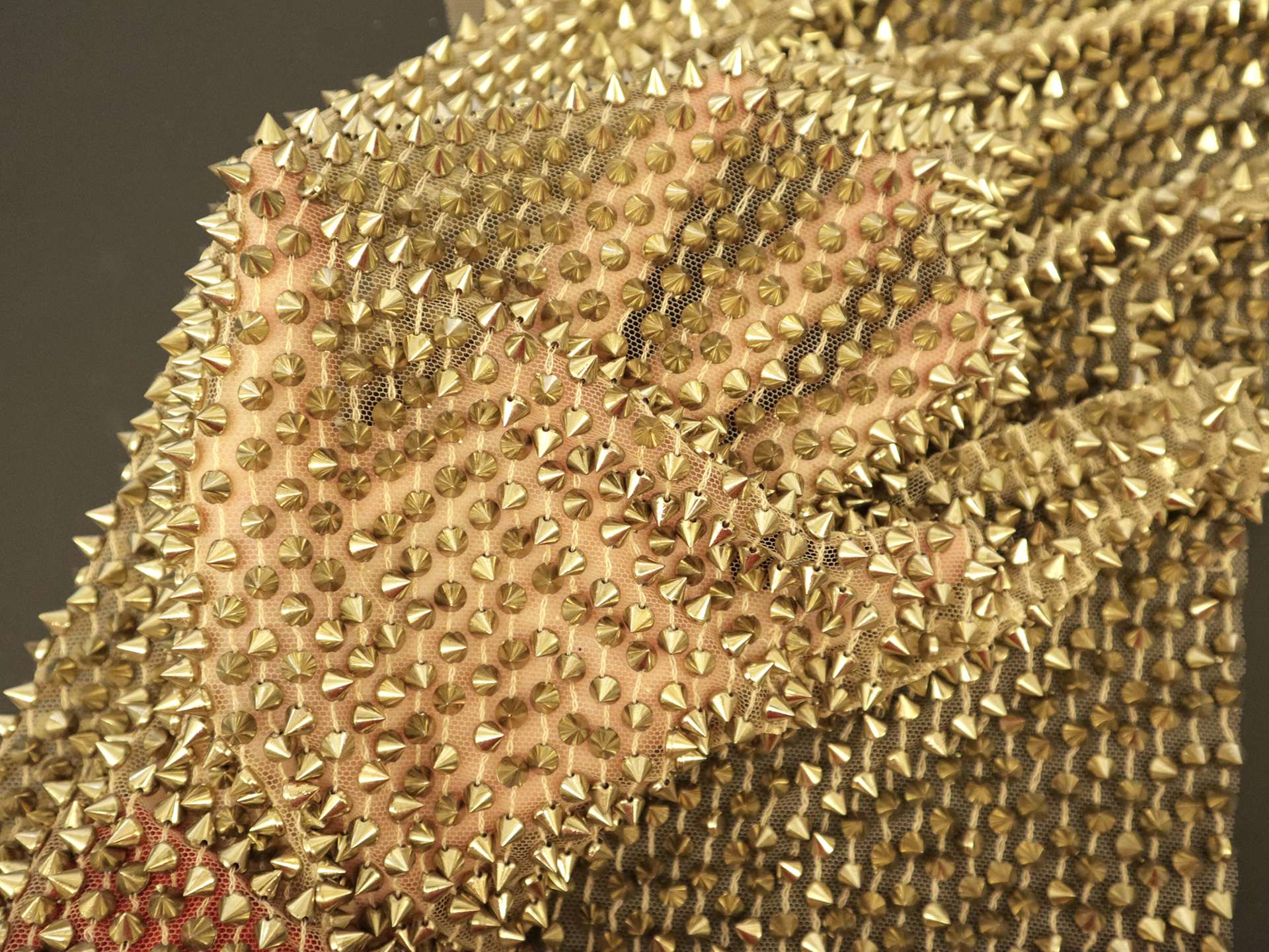 Novelty Beaded Tulle with Spikes in Gold