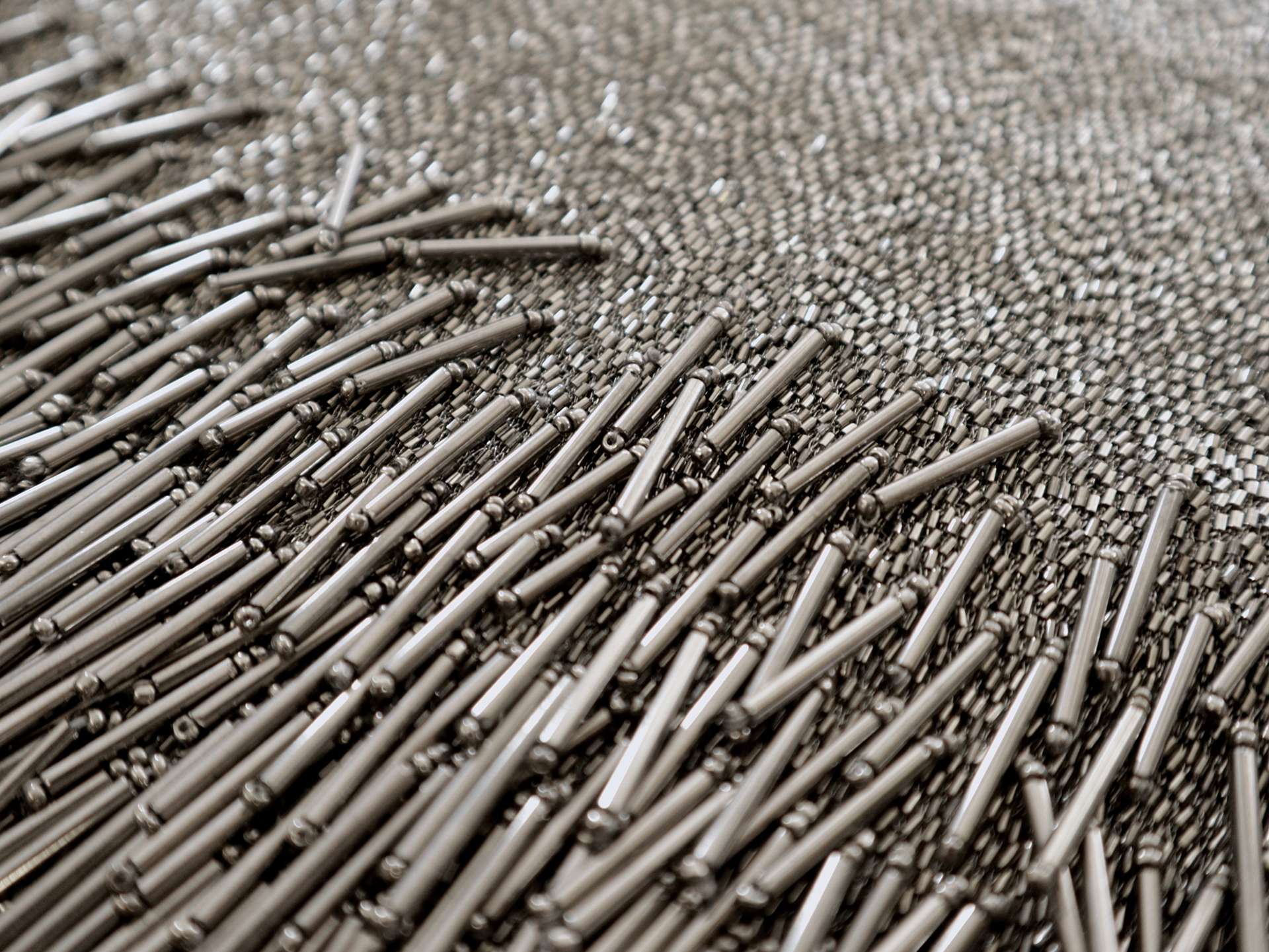 Novelty Bugle Beads on Tulle in Gunmetal