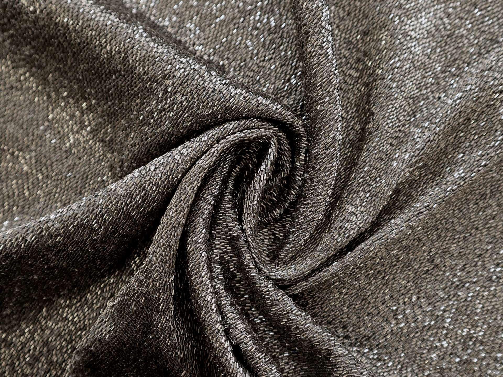 Novelty Bugle Beads on Tulle in Gunmetal