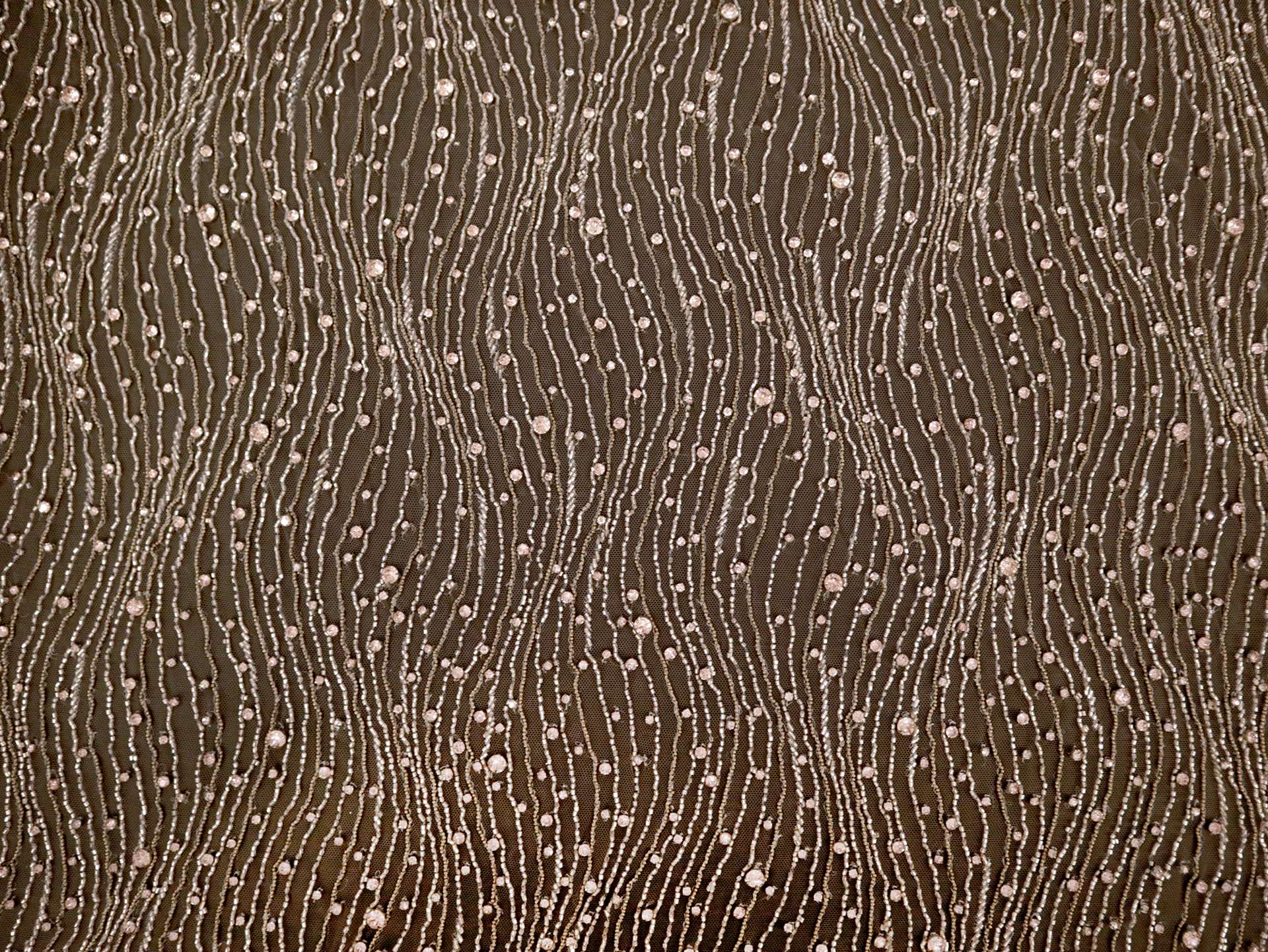Tulle with Crystals and Bugle Beads in Taupe & Rose
