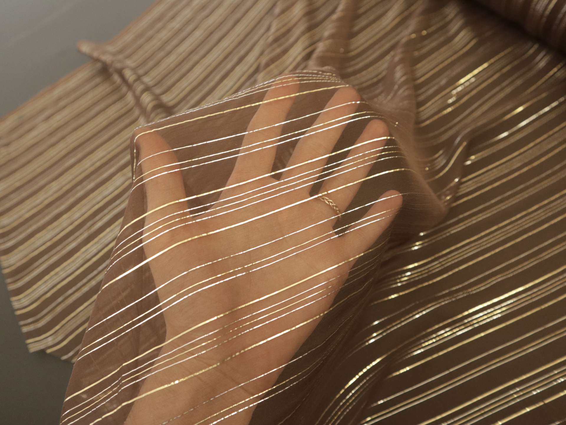 Silk Chiffon Lamé in Brown, Gold & Silver