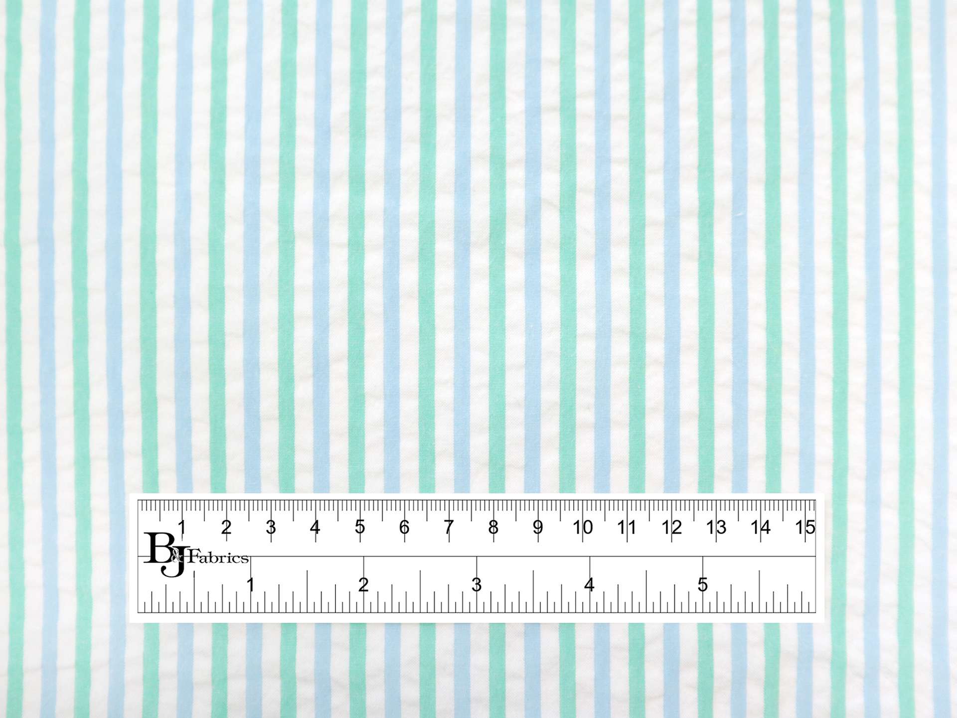 Cotton Seersucker in Blue Ivory and Mint