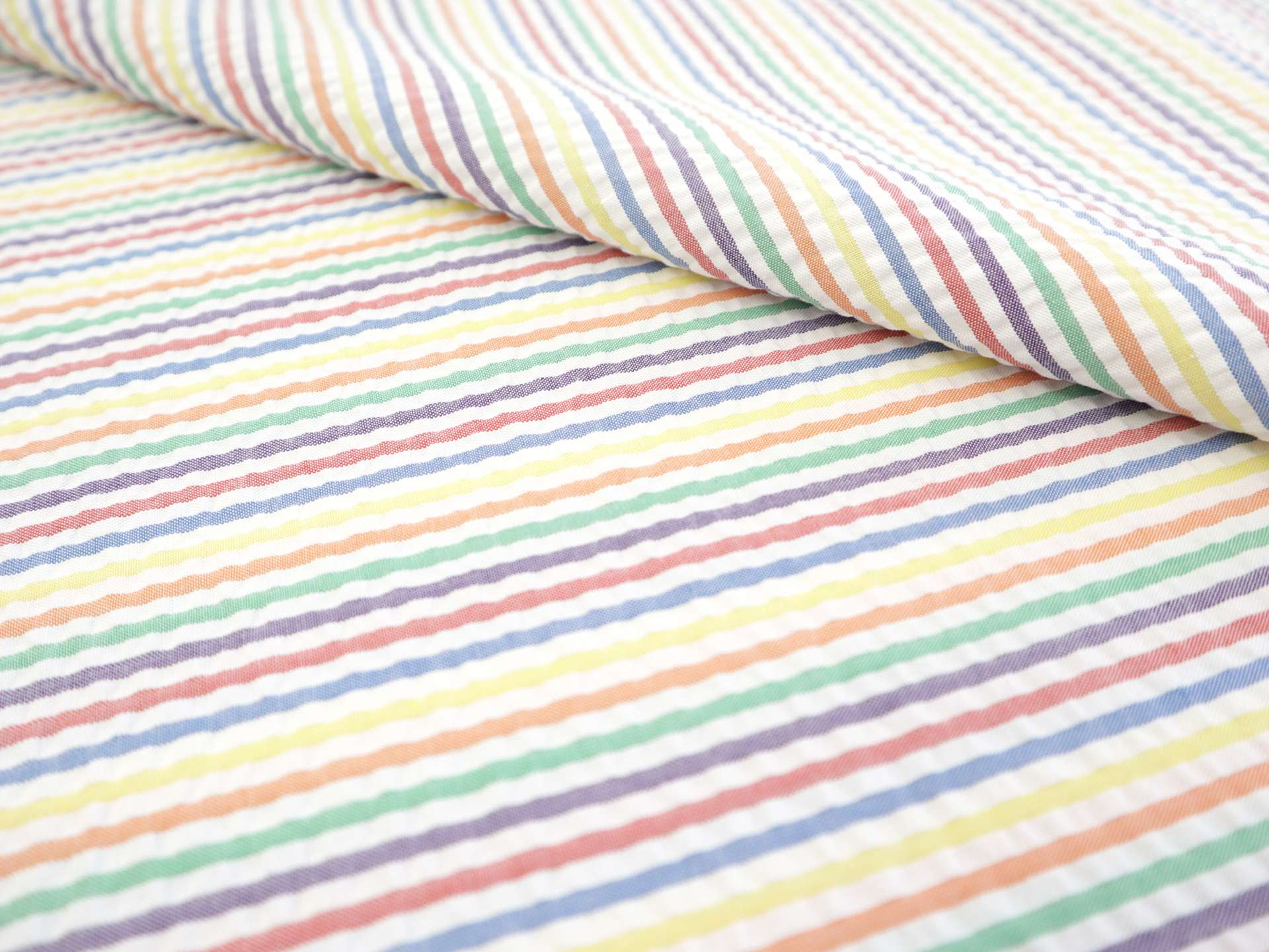 Poly Cotton Seersucker Stripe in Multi