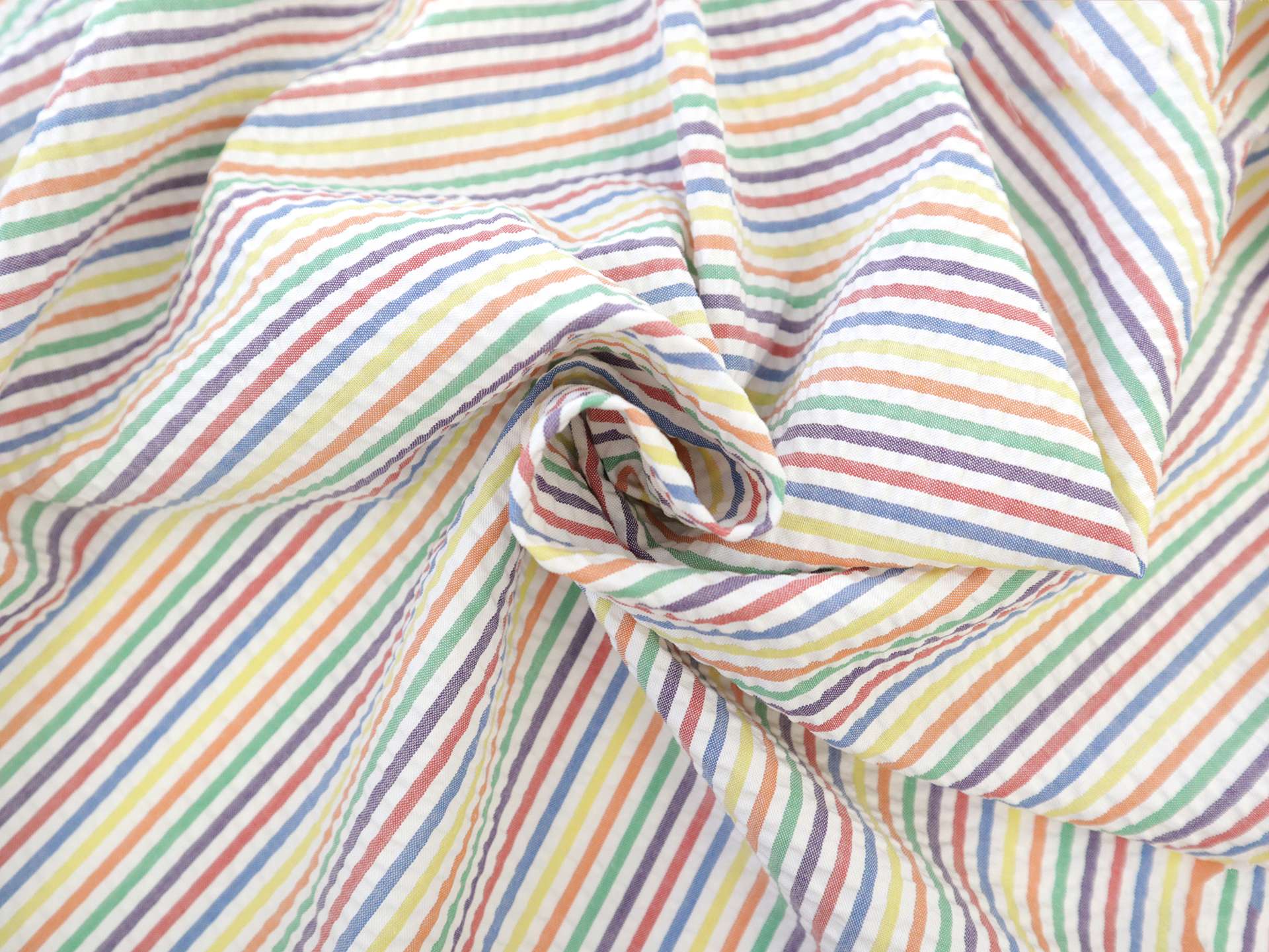 Poly Cotton Seersucker Stripe in Multi