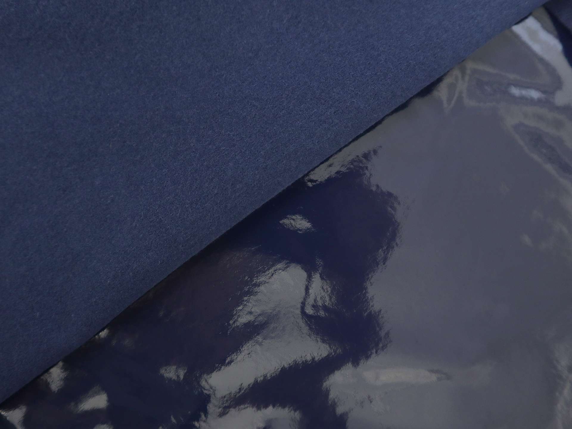 Fleece Knit Backed Wet Look Vinyl in Marine