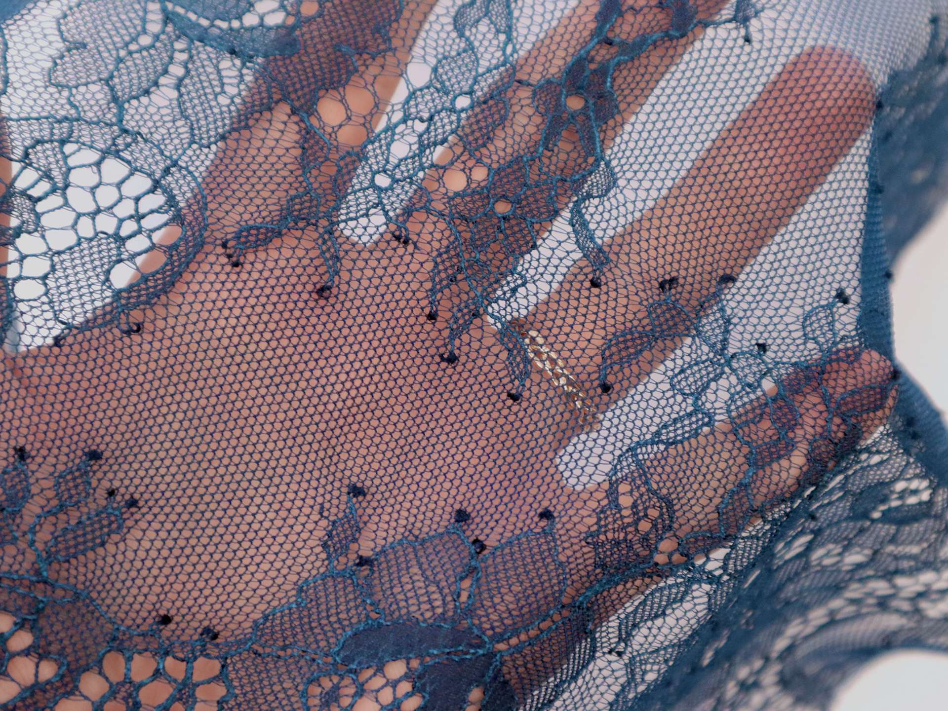 Chantilly Lace with Floral Filigrees in Cornflower