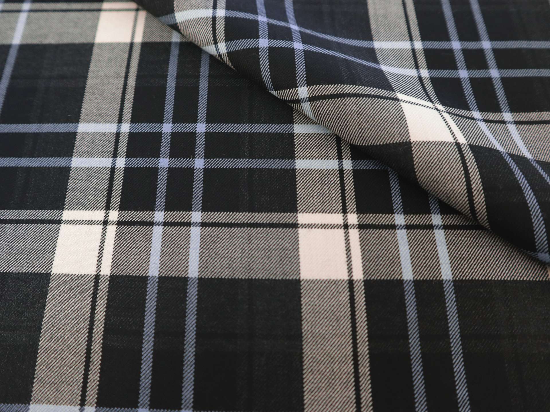 Italian Super 150's Wool Plaid Suiting in Charcoal Powder Blue