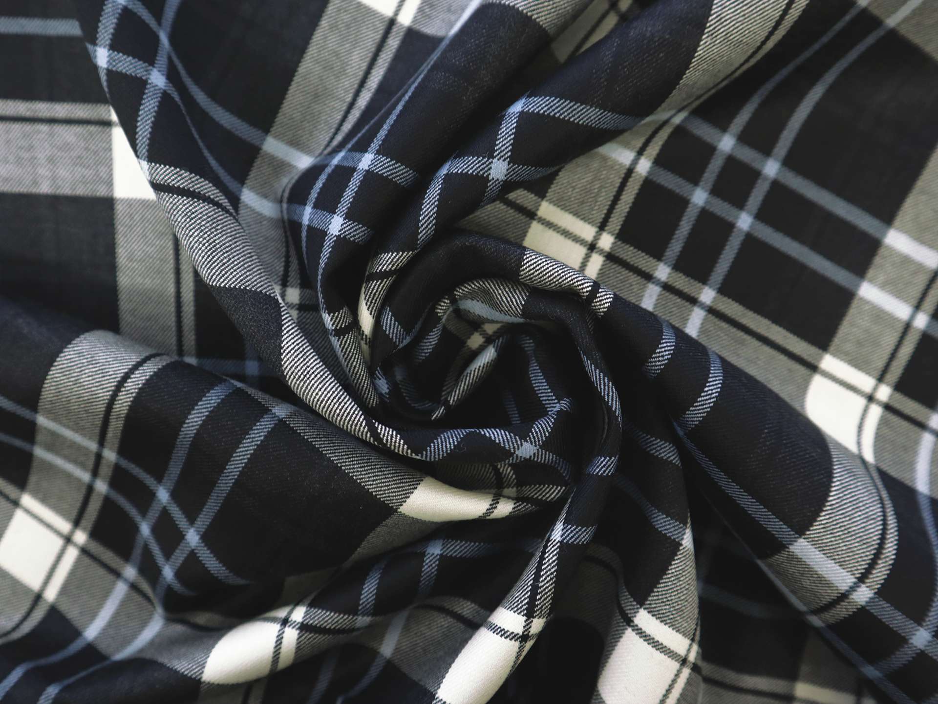 Italian Super 150's Wool Plaid Suiting in Charcoal Powder Blue