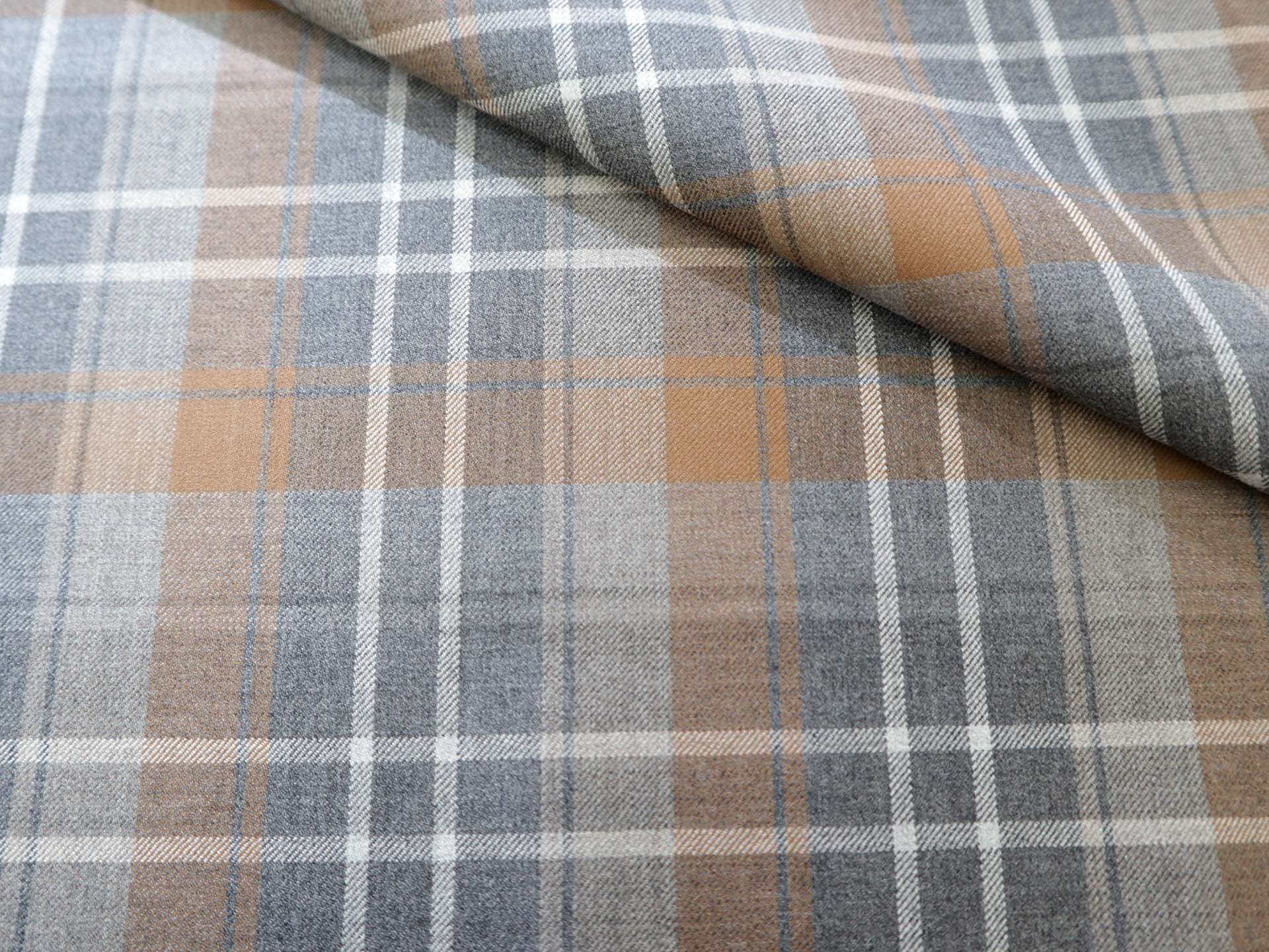 Wool Super 150s Plaid in Copper & Grey