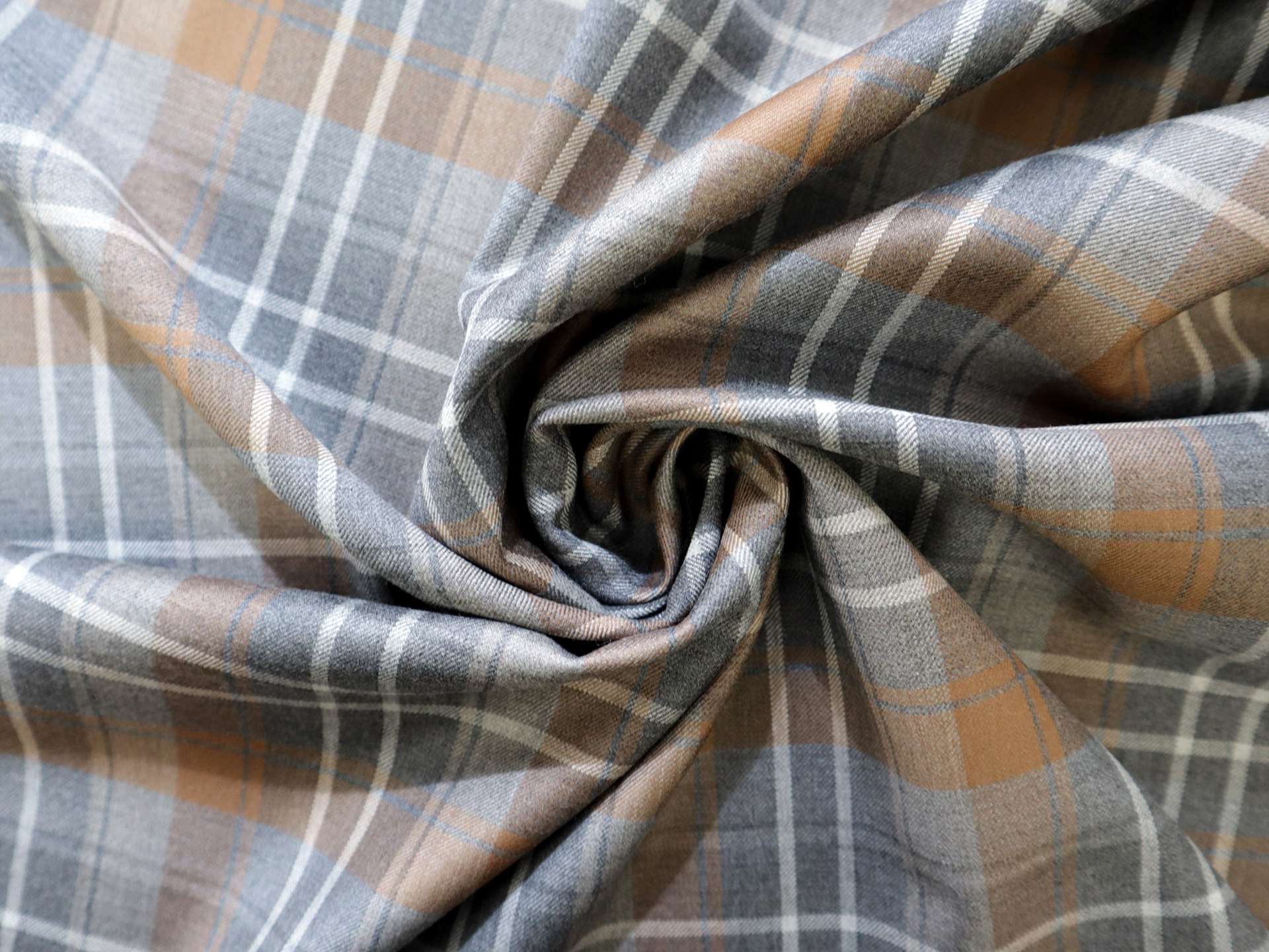 Wool Super 150s Plaid in Copper & Grey