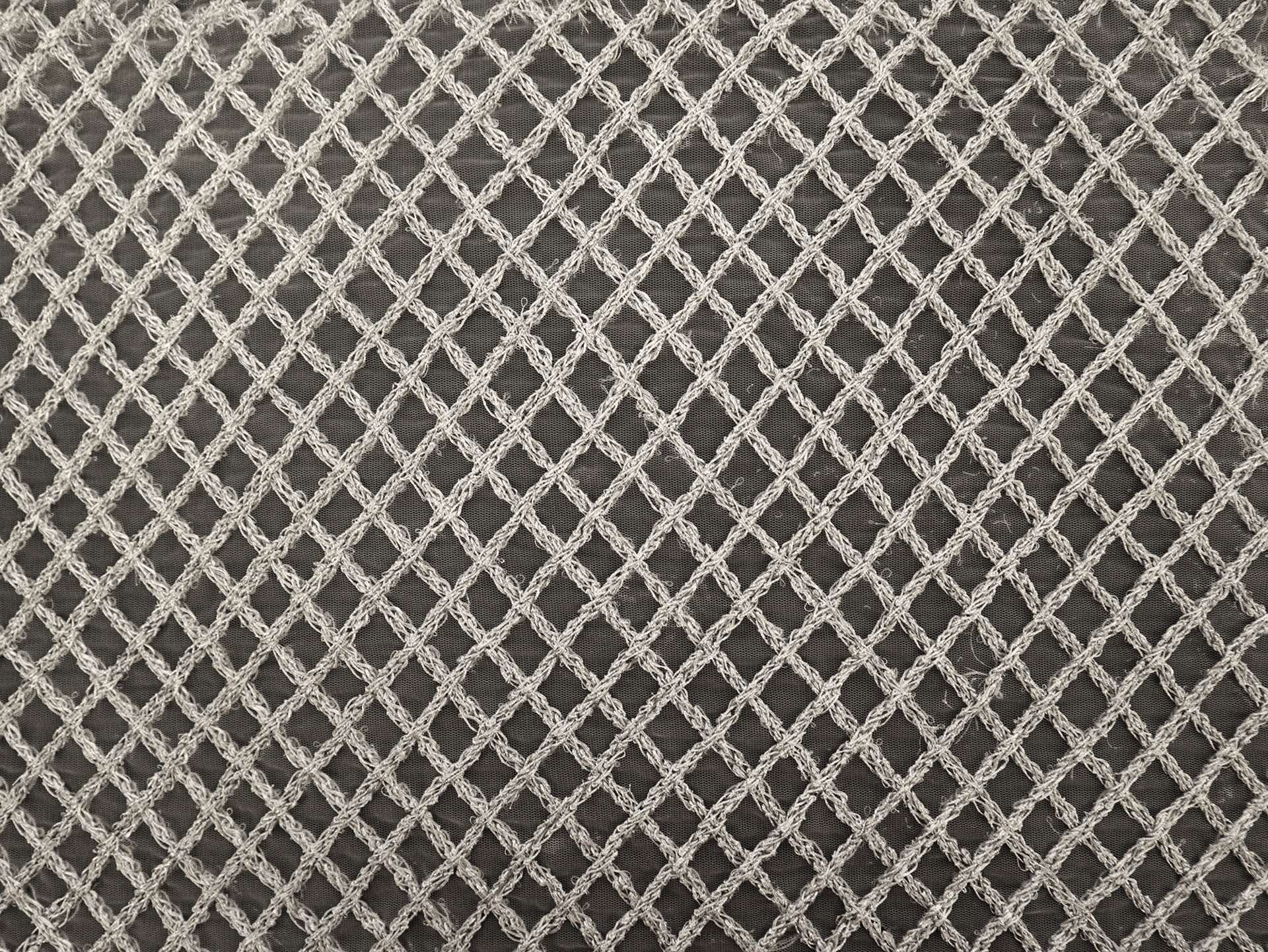 Novelty Metallic Braided Diamond Embroidered Tulle in Silver