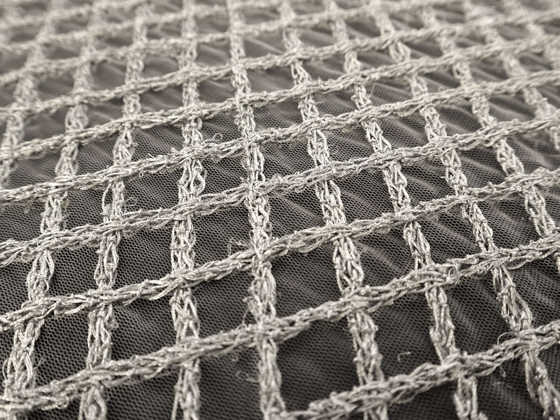 Novelty Metallic Braided Diamond Embroidered Tulle in Silver