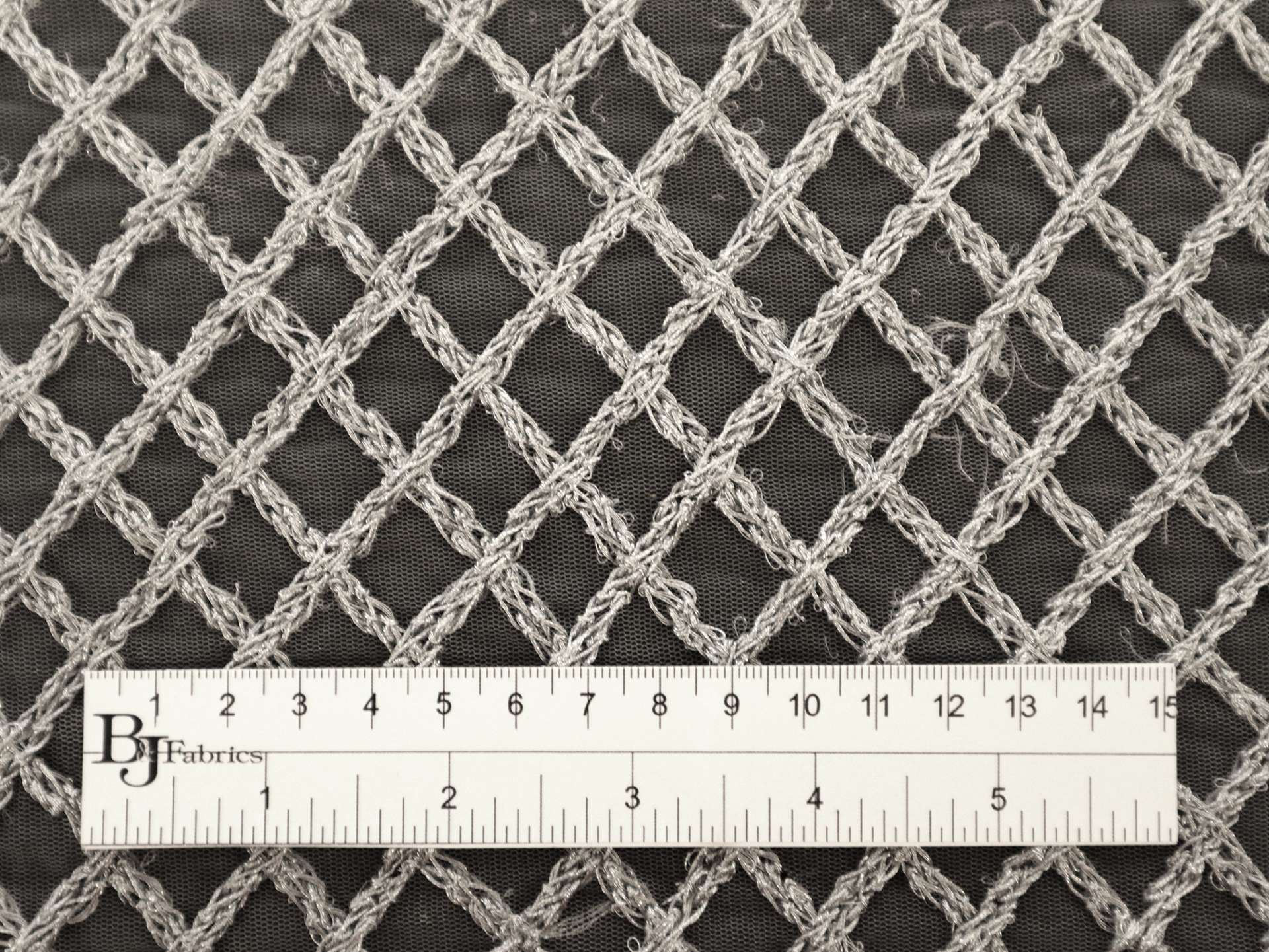 Novelty Metallic Braided Diamond Embroidered Tulle in Silver