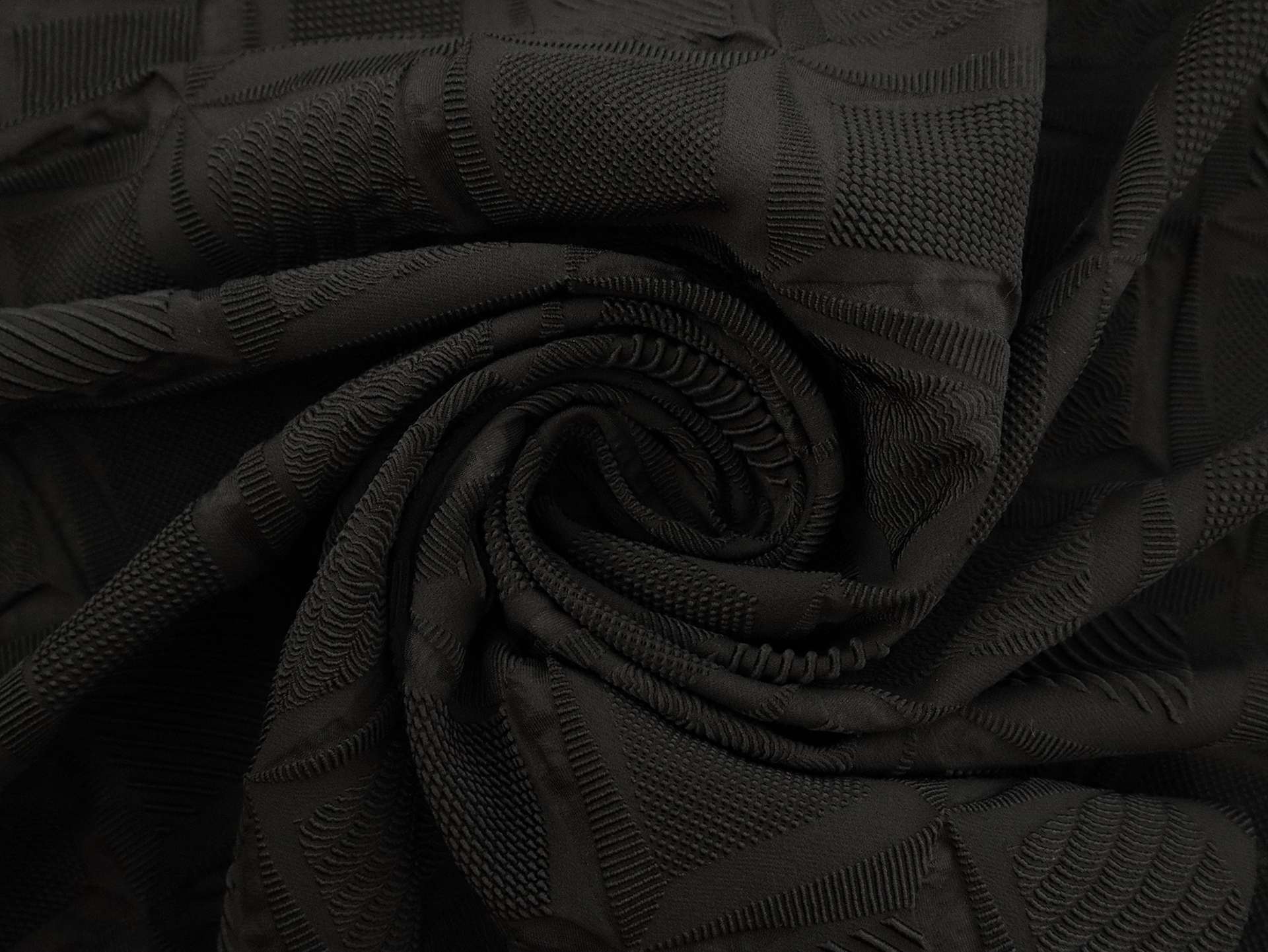 Polyester and Nylon Blend Stretch Brocade in Black