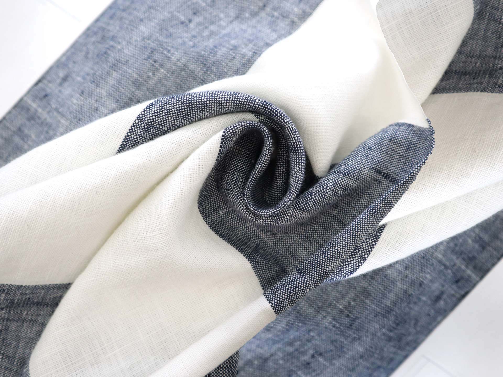 Linen Upholstery Stripe Indigo & Ivory