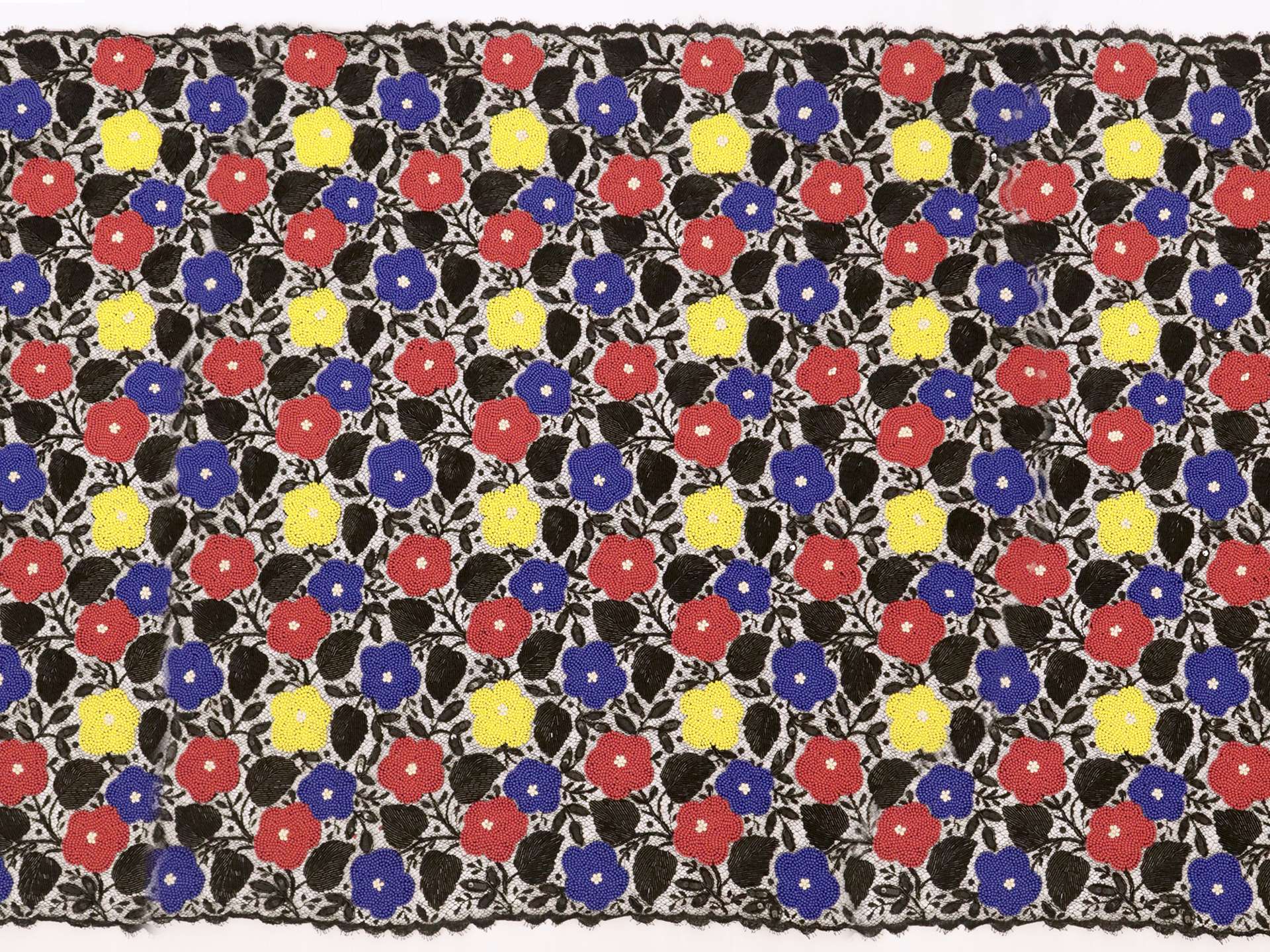 Beaded Chantilly Lace with Florals in Primary Colors