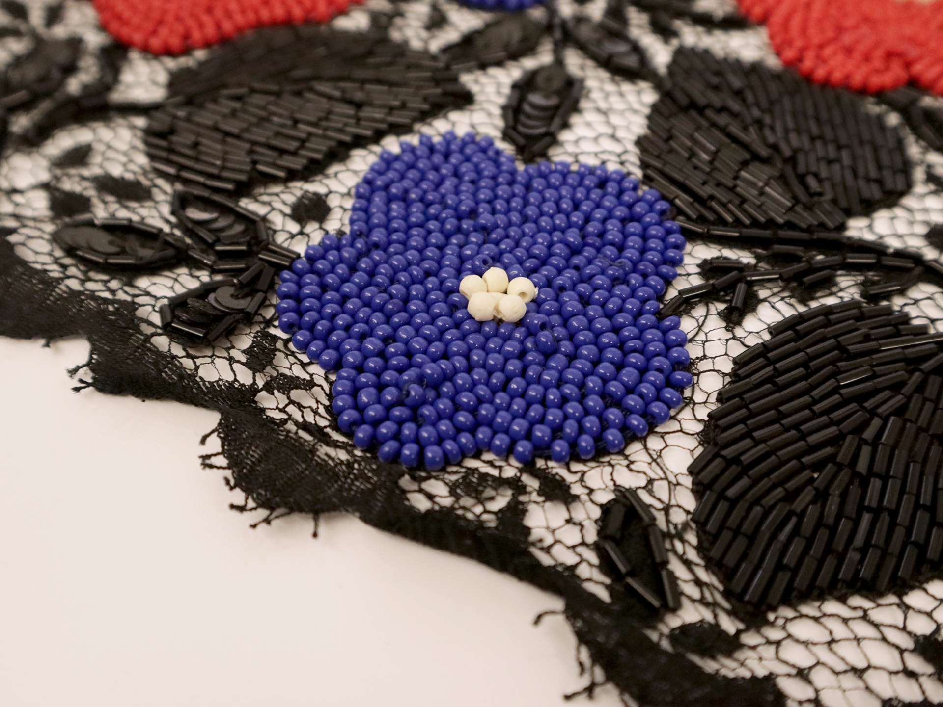 Beaded Chantilly Lace with Florals in Primary Colors