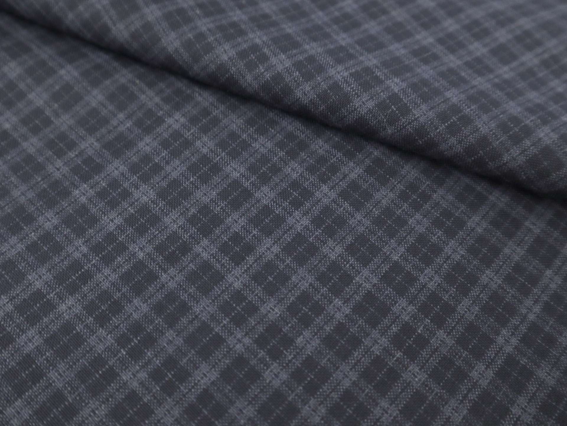 Italian Kiton Wool Mini Plaid Suiting in Dark Navy