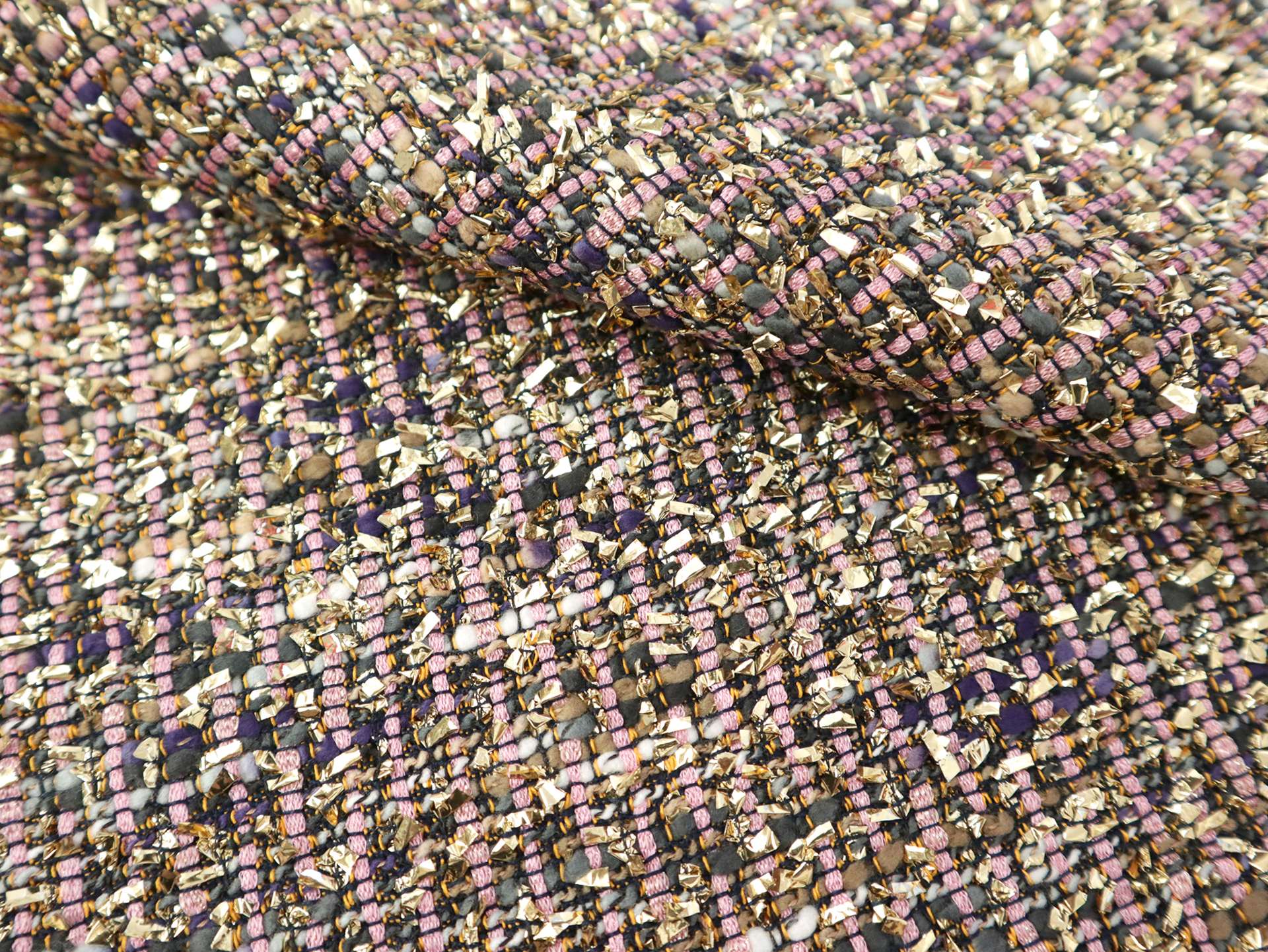 Couture Metallic Viscose Blend Tweed in Pink & Gold