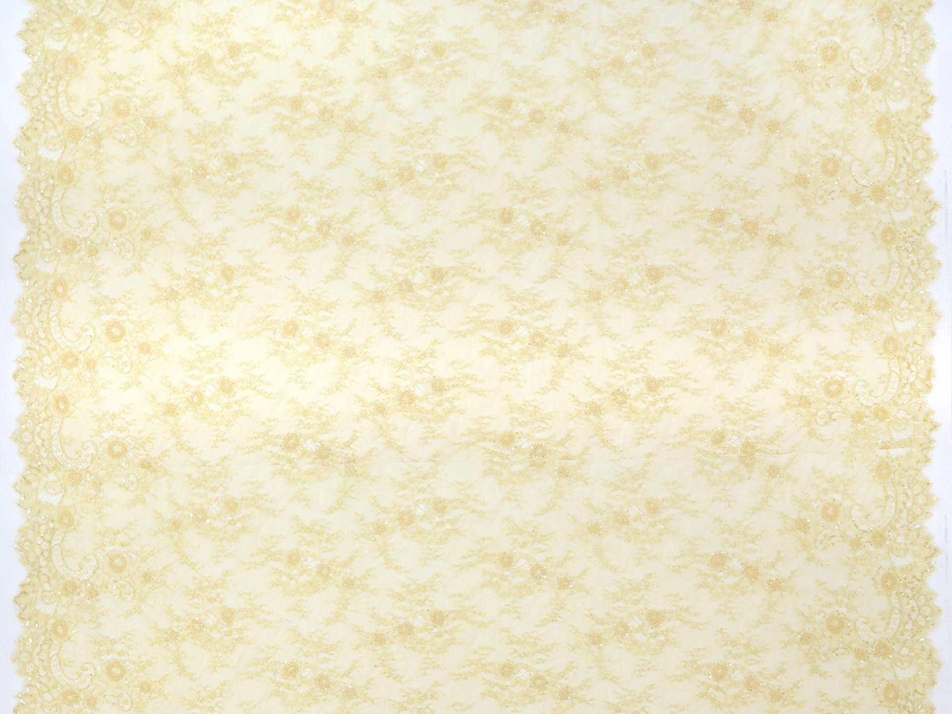 Beaded Chantilly Lace with Botanical Motif in Citron