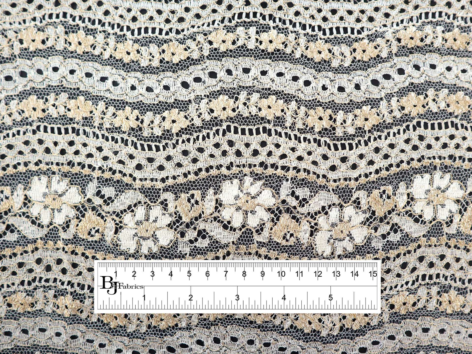Metallic Lace with Floral Stripe Pattern in Silver & Gold