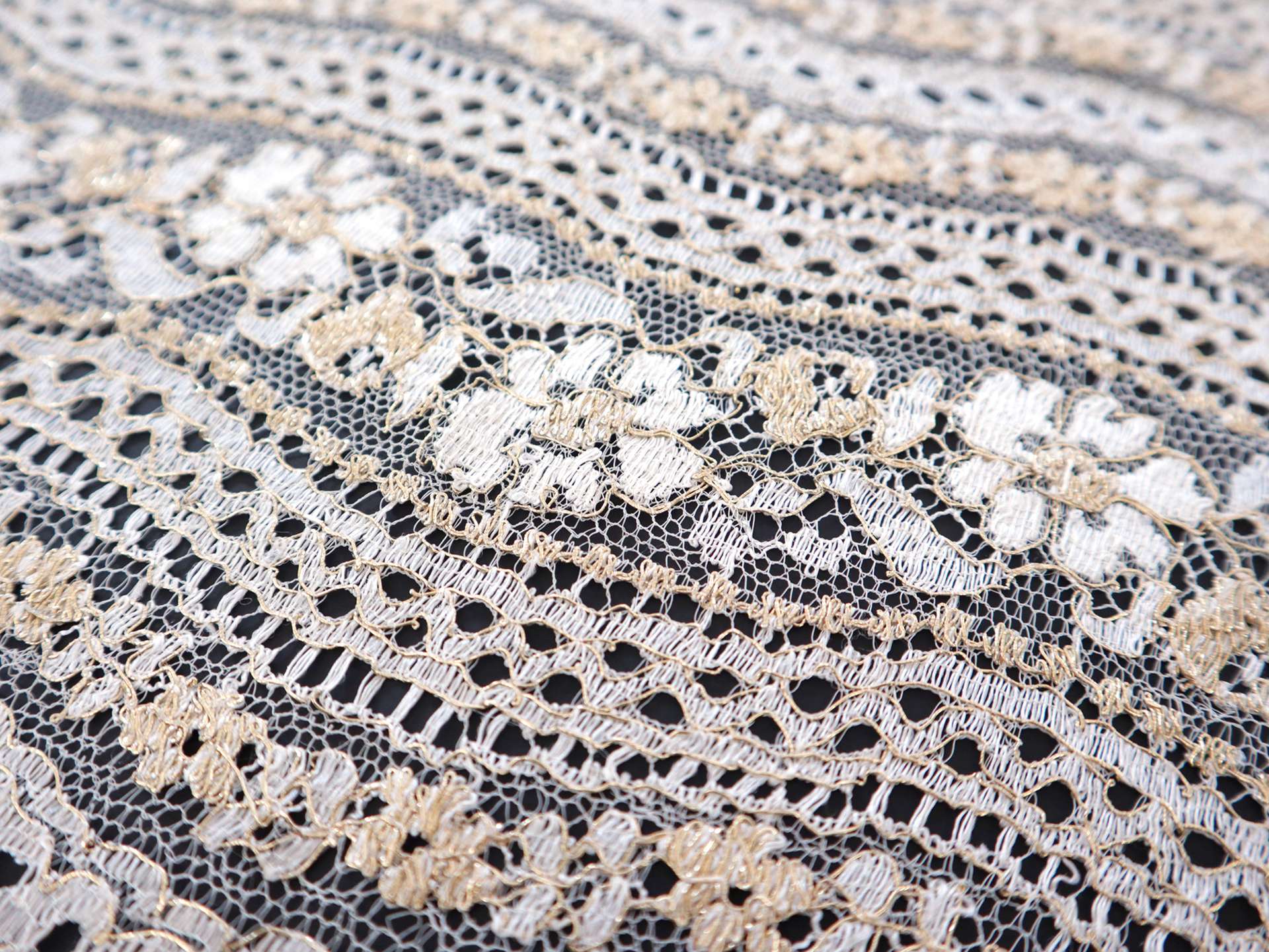 Metallic Lace with Floral Stripe Pattern in Silver & Gold