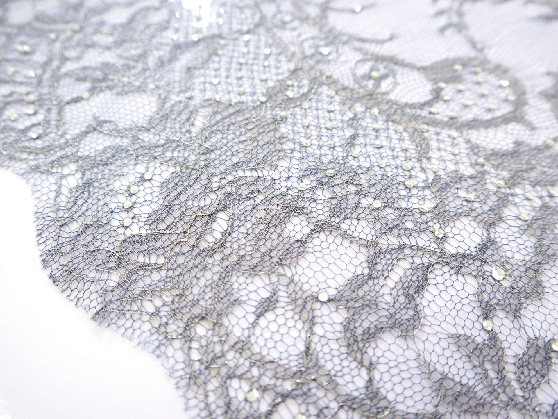 Metallic Chantilly Lace with Floral Filigree in Gold and Teal