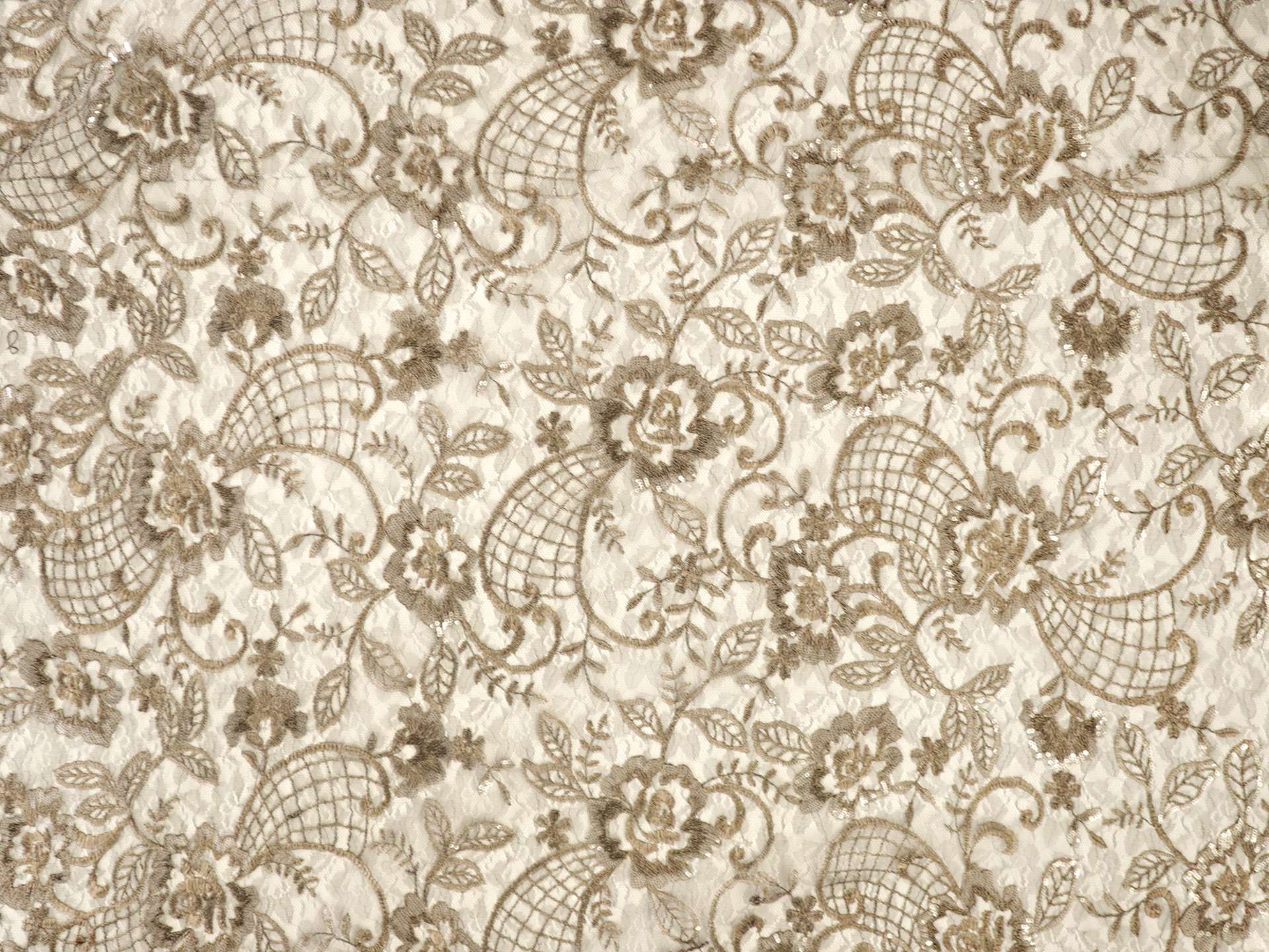 Embroidered Tulle with Floral Pattern in Antique Gold