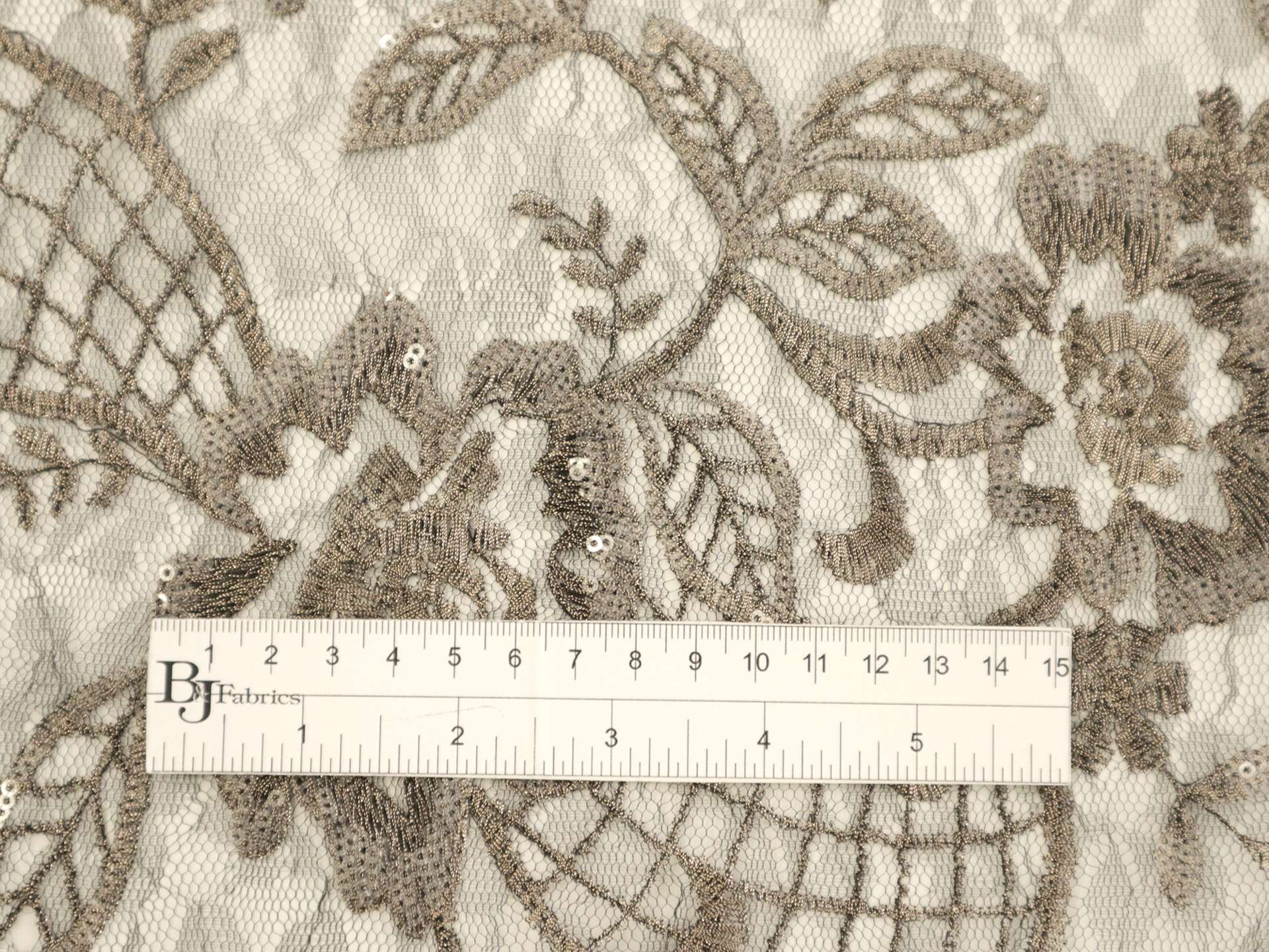 Embroidered Tulle with Floral Pattern in Antique Gold