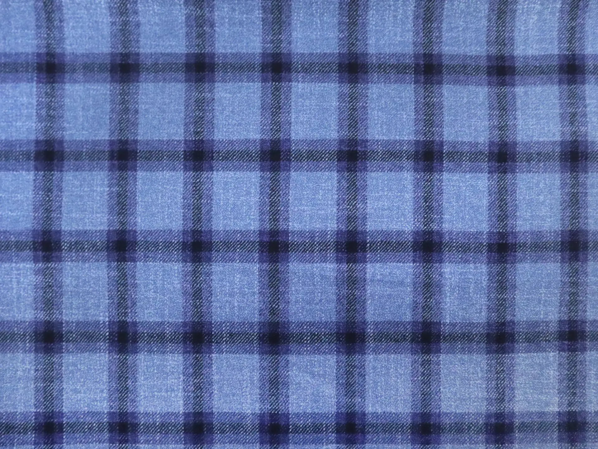 Italian Wool Bamboo Blend Plaid Suiting in Cool Blue